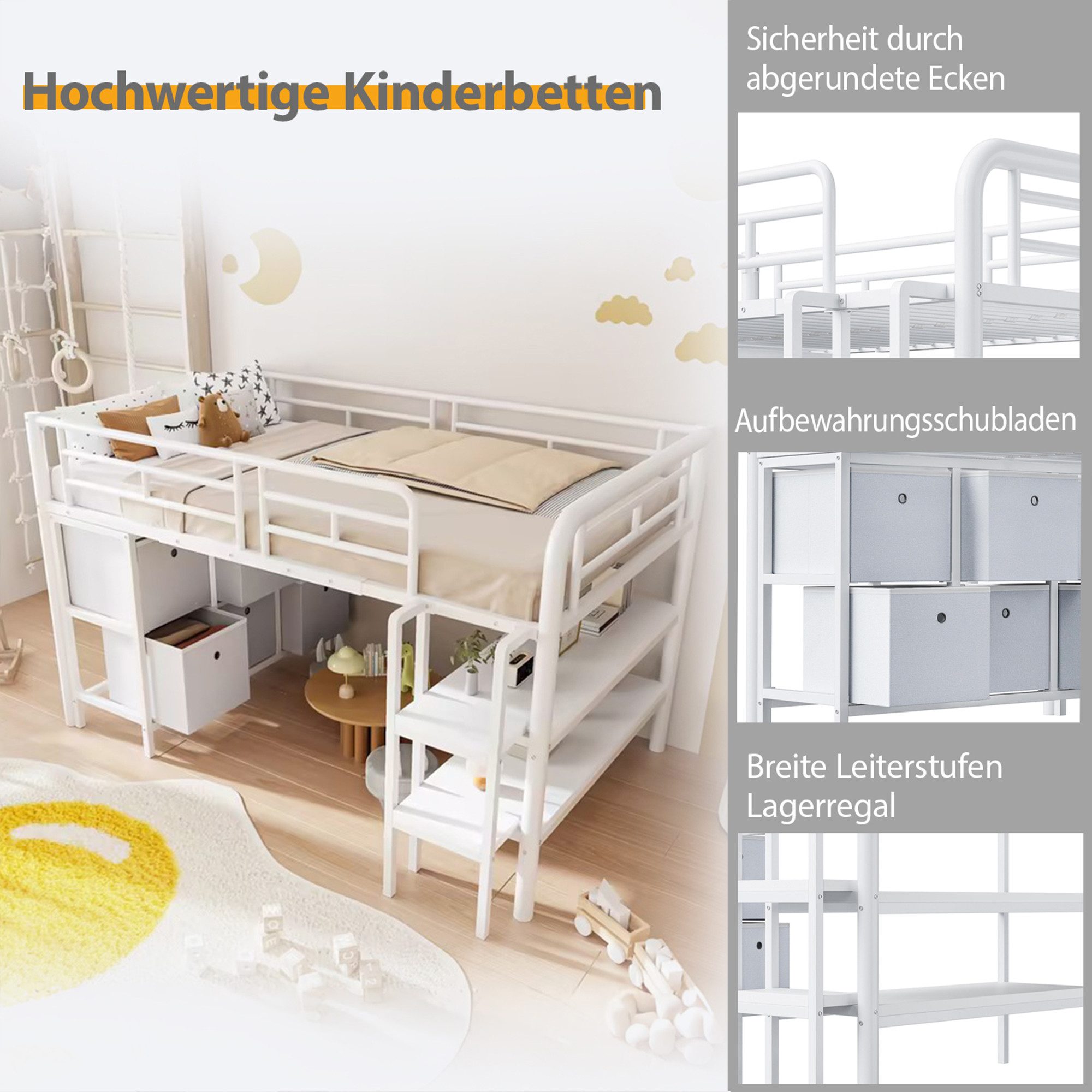 REDOM Kinderbett mit Stauraum, breiter Treppe und abgerundeten Kanten (Eise günstig online kaufen