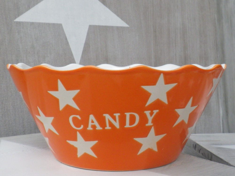 Krasilnikoff Schale Krasilnikoff CANDY Schale ORANGE mit weißen Sternen