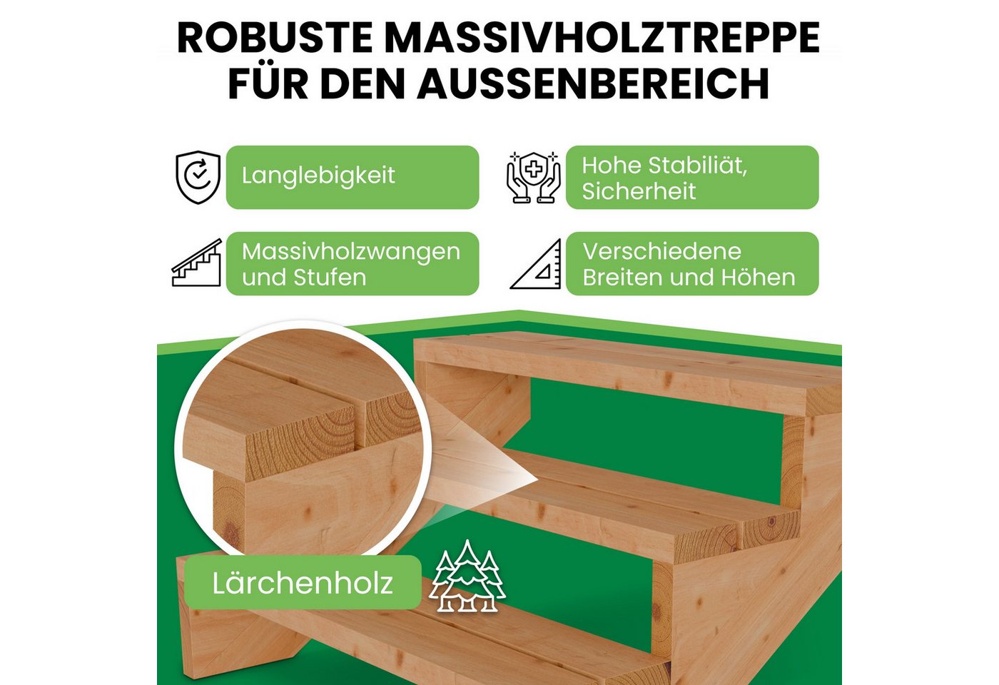 Thumbnail - Gartenwelt Riegelsberger Außentreppe Terrassentreppe aus Lärche Treppe Stufen Wangentreppe Breite