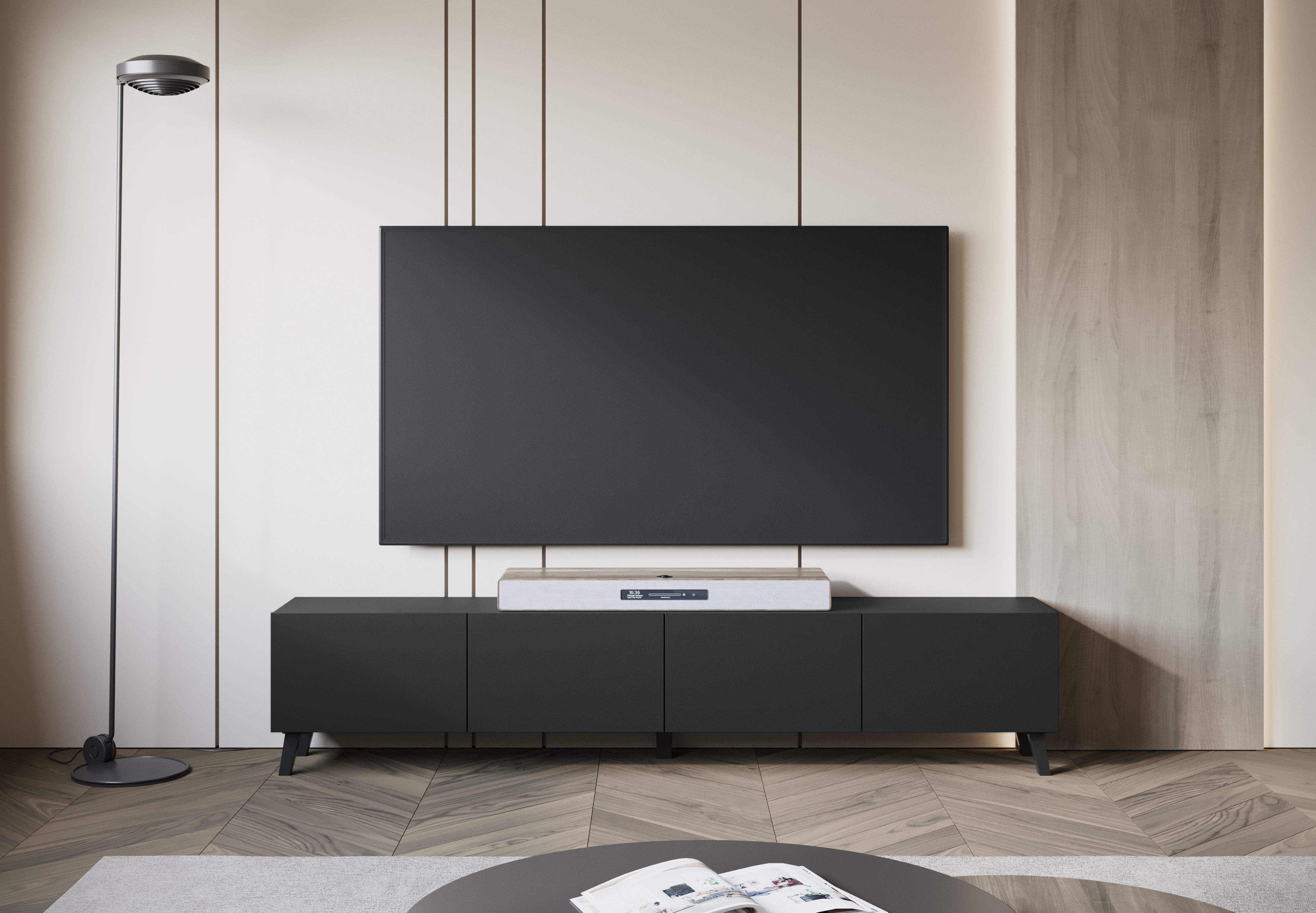 Home affaire Lowboard LOWBOARD PHUKET II, TV-Kommode Breite 190cm (1 St), Modernes, griffloses Design mit 4 Klappen in eleganten, matten Farben