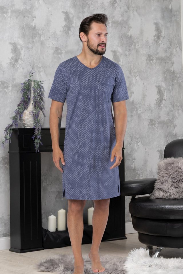 HOTBERG Nachthemd Herren Nachtwäsche Kurzarm Baumwolle modernes Sommer Schlafshirt mit Grafikdruck