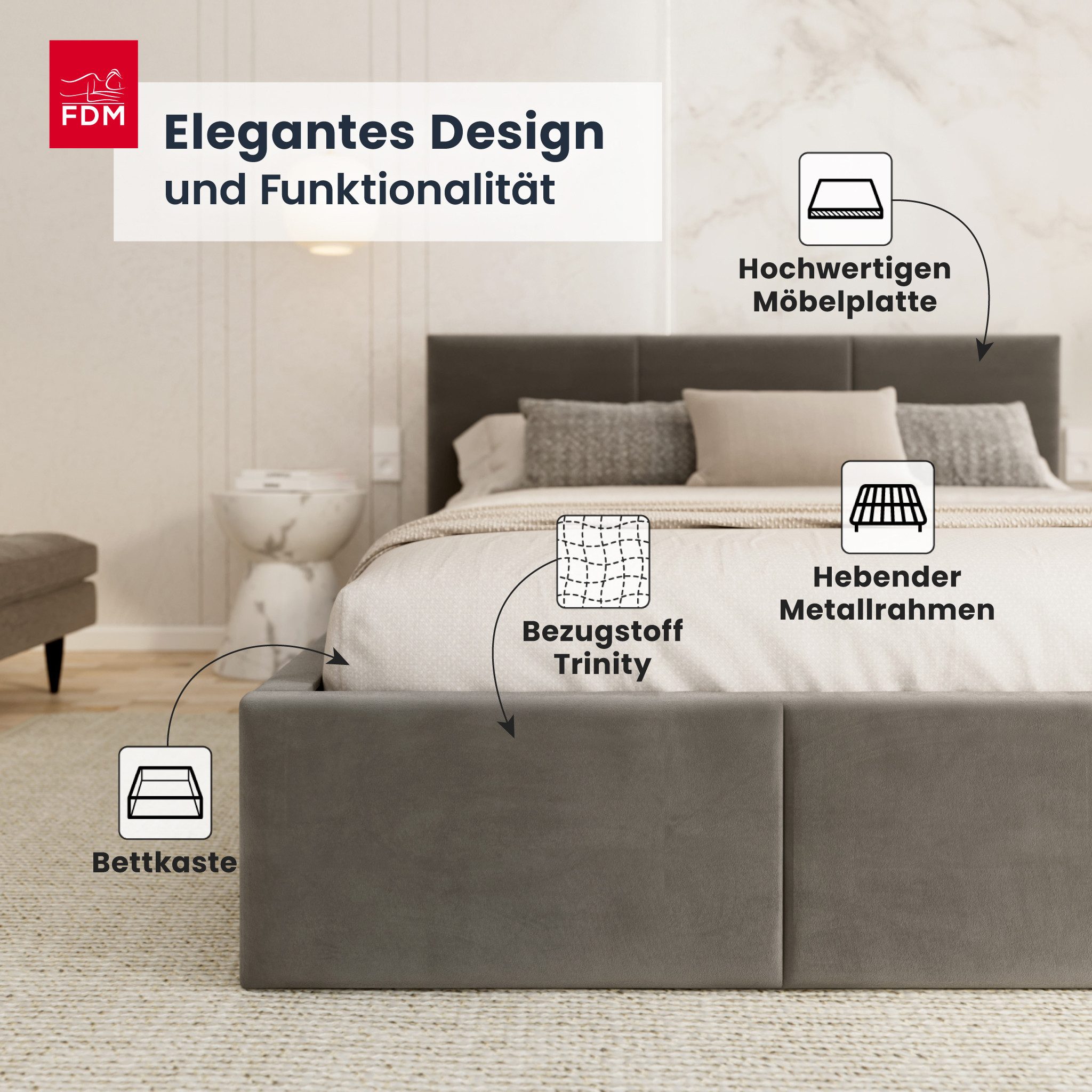 FDM Polsterbett Stauraumbett AMBER Bettgestell 90x200, günstig online kaufen