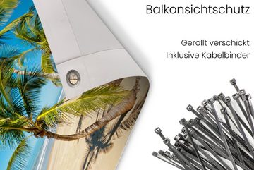 MuchoWow Balkonsichtschutz Strand - Meer - Palme (1-St) Balkonbanner, Sichtschutz für den Balkon, Robustes und wetterfest