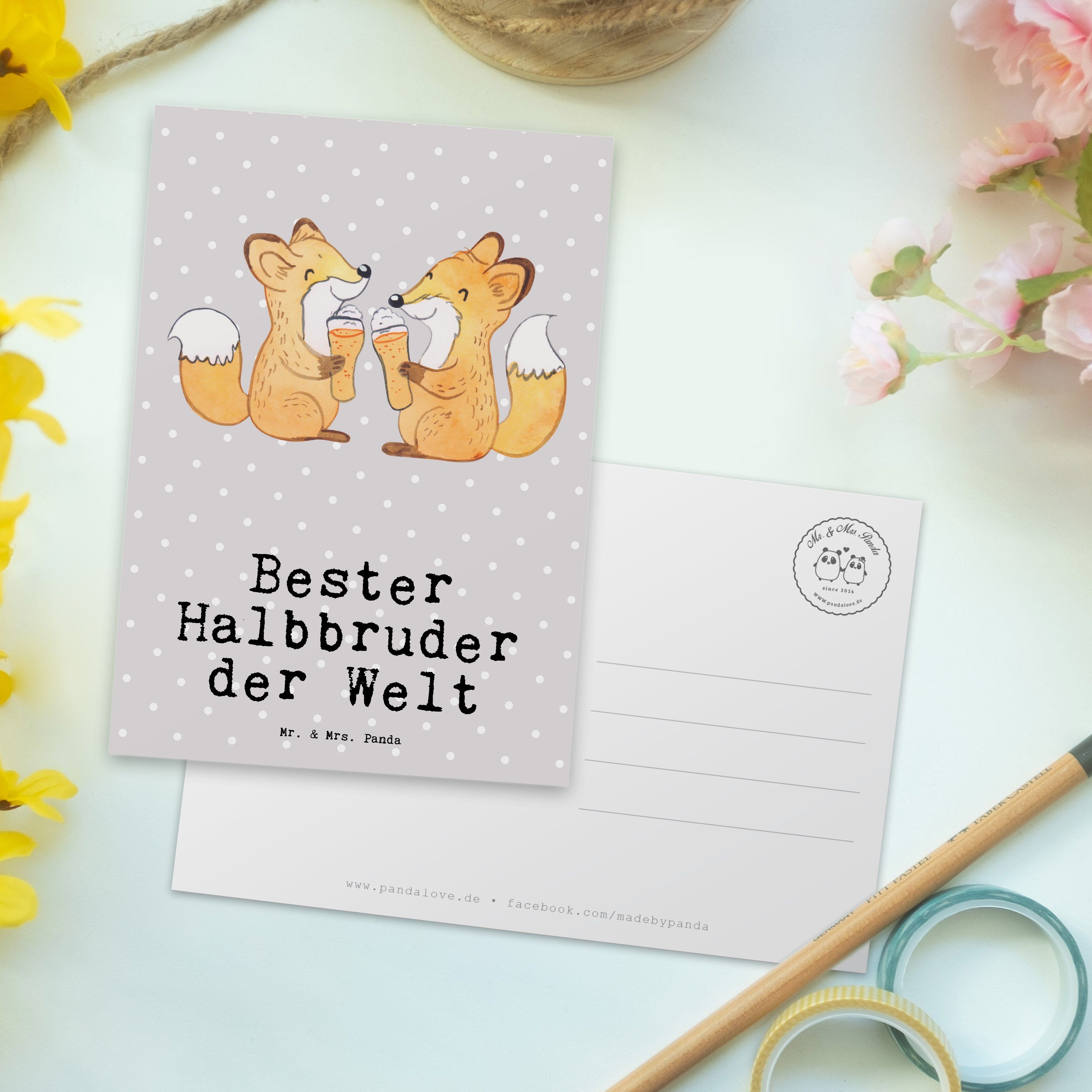 der Postkarte & Mr. Pastell Mrs. Welt Dankeskar Panda - Grau Bester Geschenk, Fuchs - Halbbruder