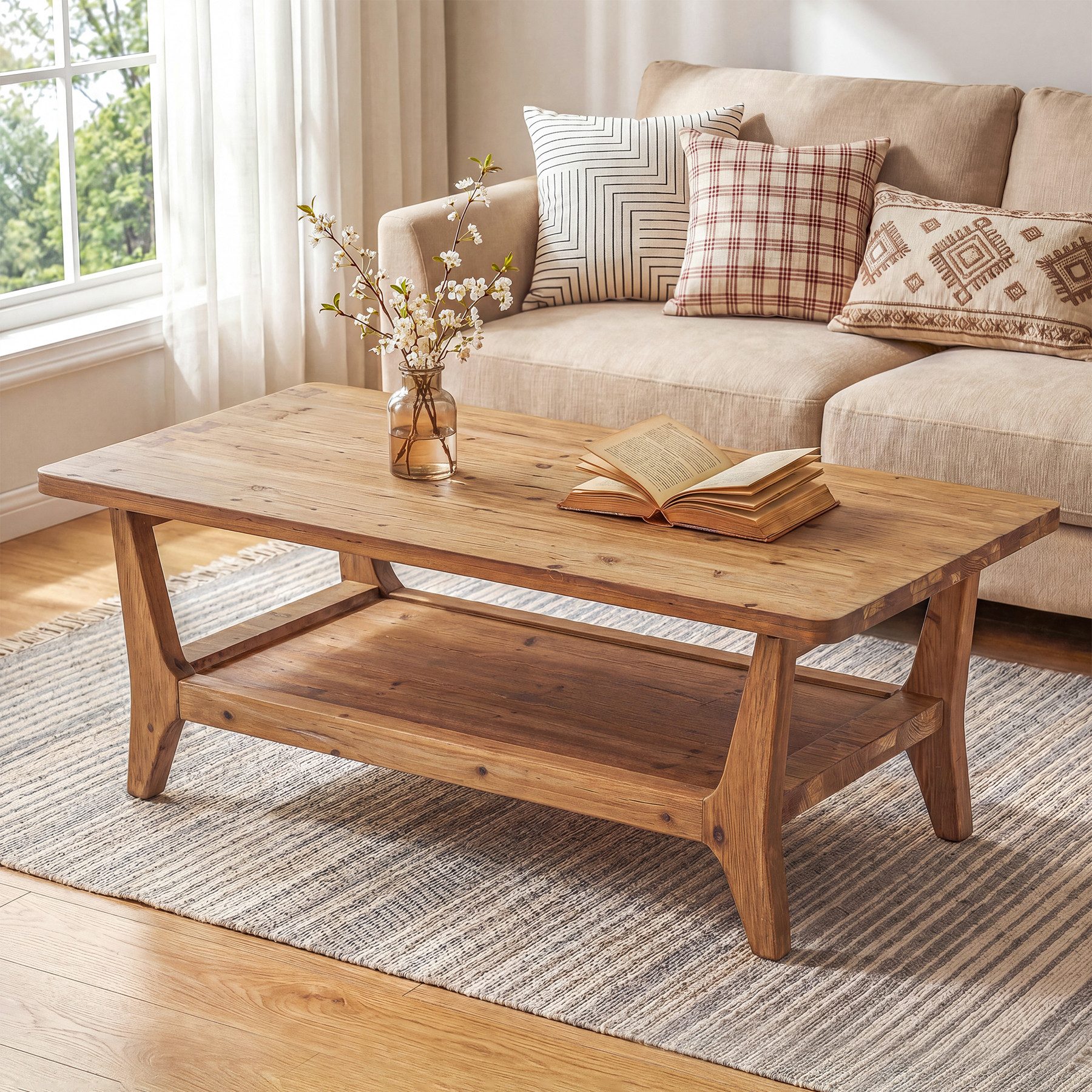 Tribesigns Couchtisch 120 cm Sofatisch, Wohnzimmertisch mit Ablagefläche, 2 Ebenen