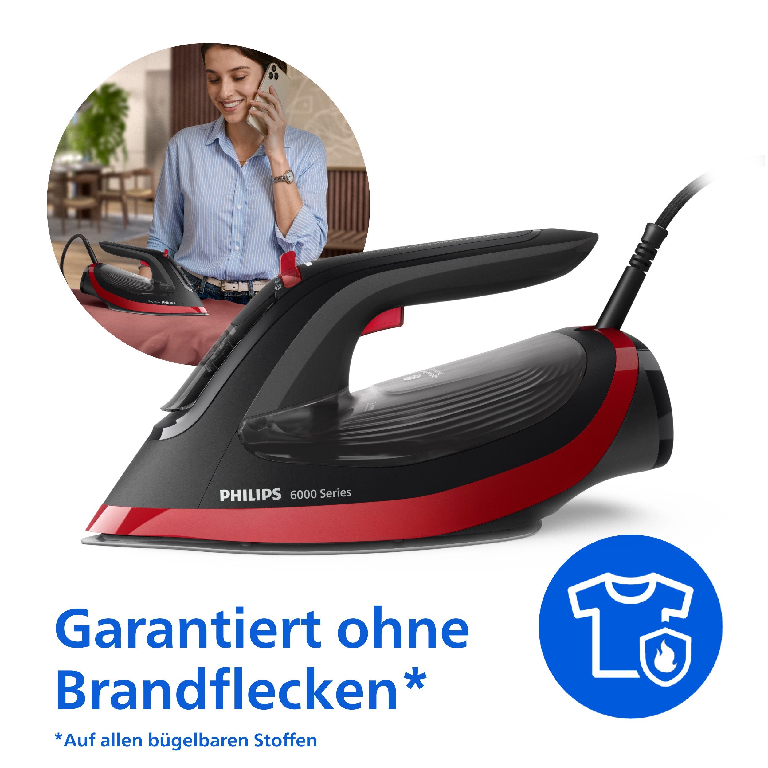 Philips Dampfbügeleisen DST6130/40 6000 Series, 2800 W, SteamGlide Plus, mit 300 ml Wassertank und 220 g Dampfstoß – Bild 3 von 5