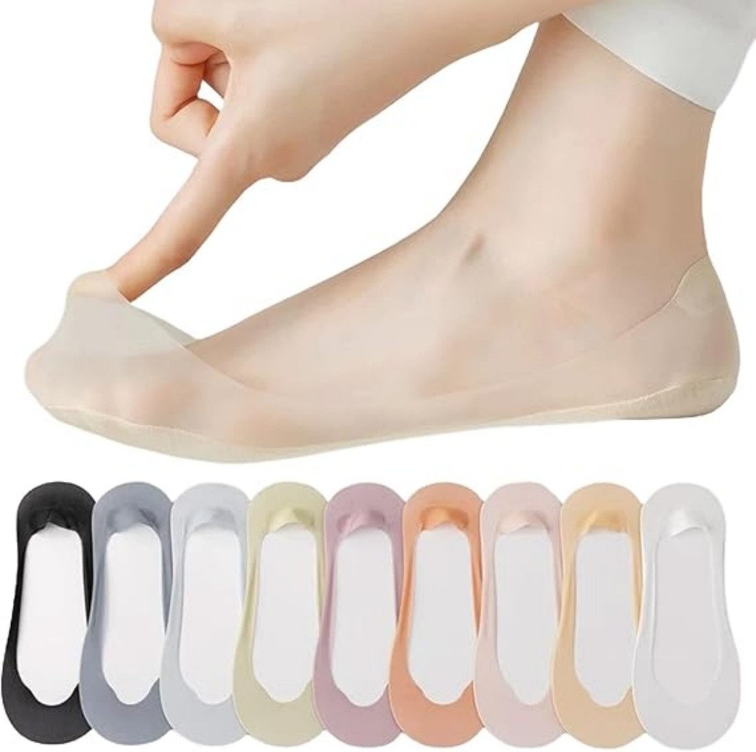 VEKROBOT Füßlinge Ice Silk Low Cut Socken rutschfest, unsichtbar, für Damen Sommer (9-Paar) Unsichtbare Low Cut Socken atmungsaktiv rutschfest für flache Schuhe