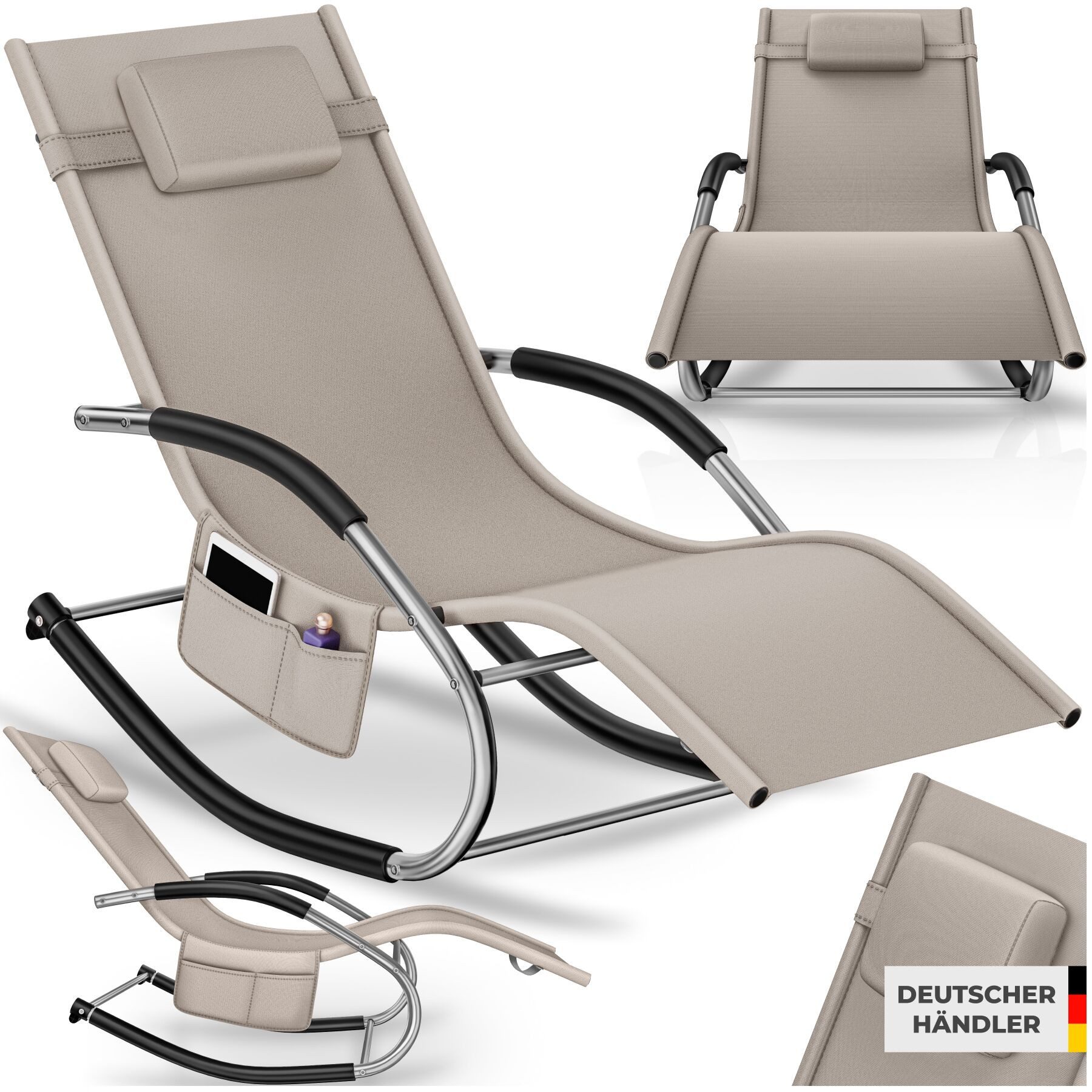 tectake Gartenliege ergonomische Sonnenliege, Belastbarkeit 120 kg, 62 x 146 x 92 cm, Balkonliege Taya, 1 St., für Außen in Beige, gepolstert, atmungsaktiv, wasserabweisend, mit Aufbewahrungstasche