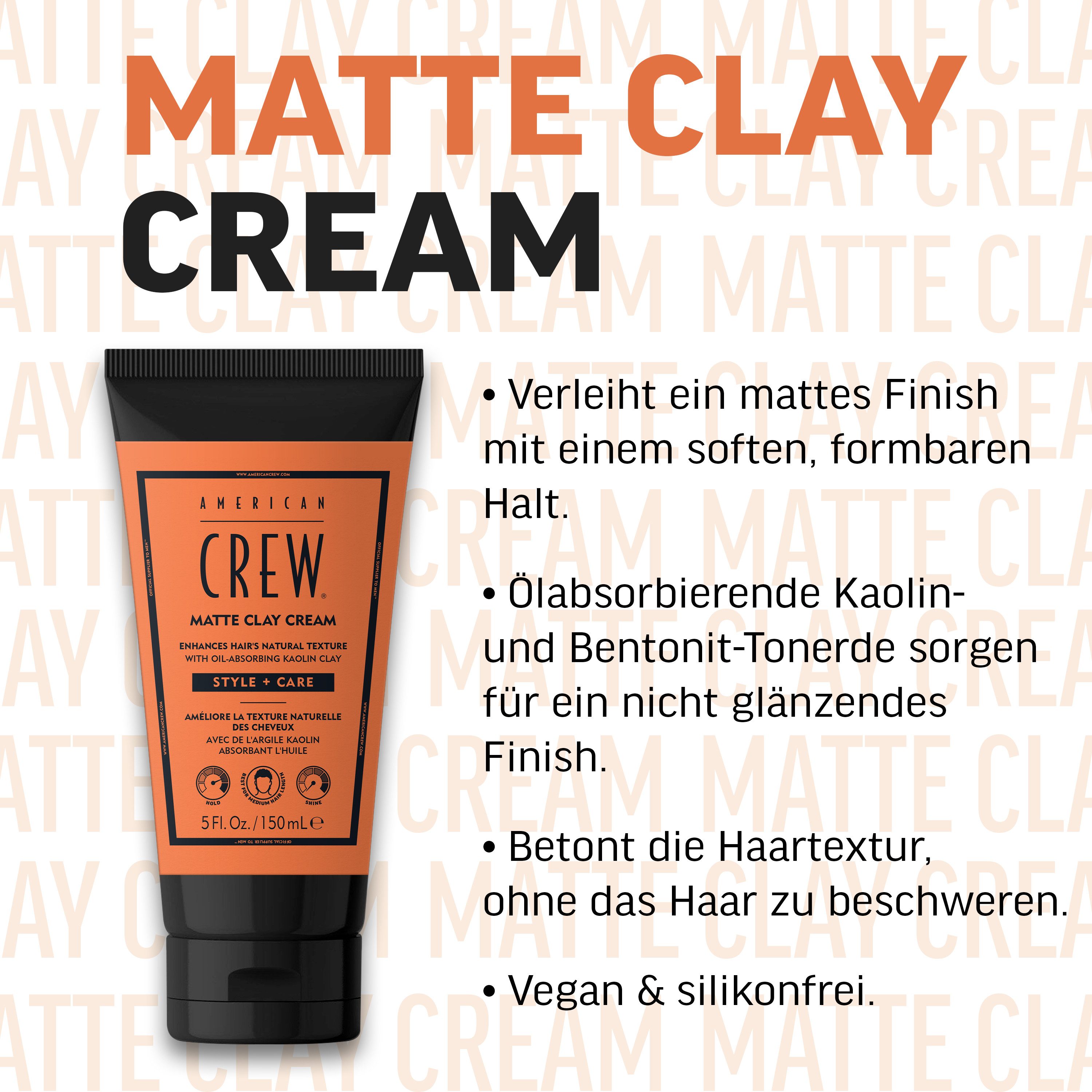 American Crew Haargel MATTE CLAY CREAM, 1-tlg., mittlerer Halt, verbesserte Kämmbarkeit, für mittellanges Haar