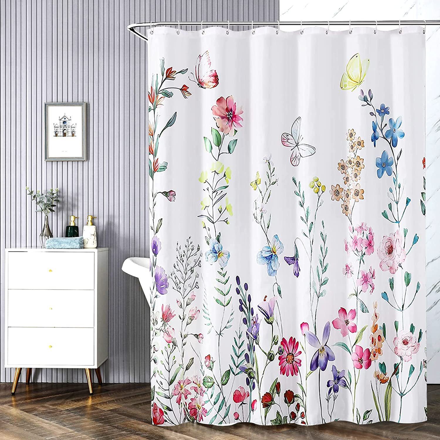 Housruse Duschvorhang Floraler Duschvorhang mit wasserdichtem beschwertem  Saum 180x180cm (1-tlg)