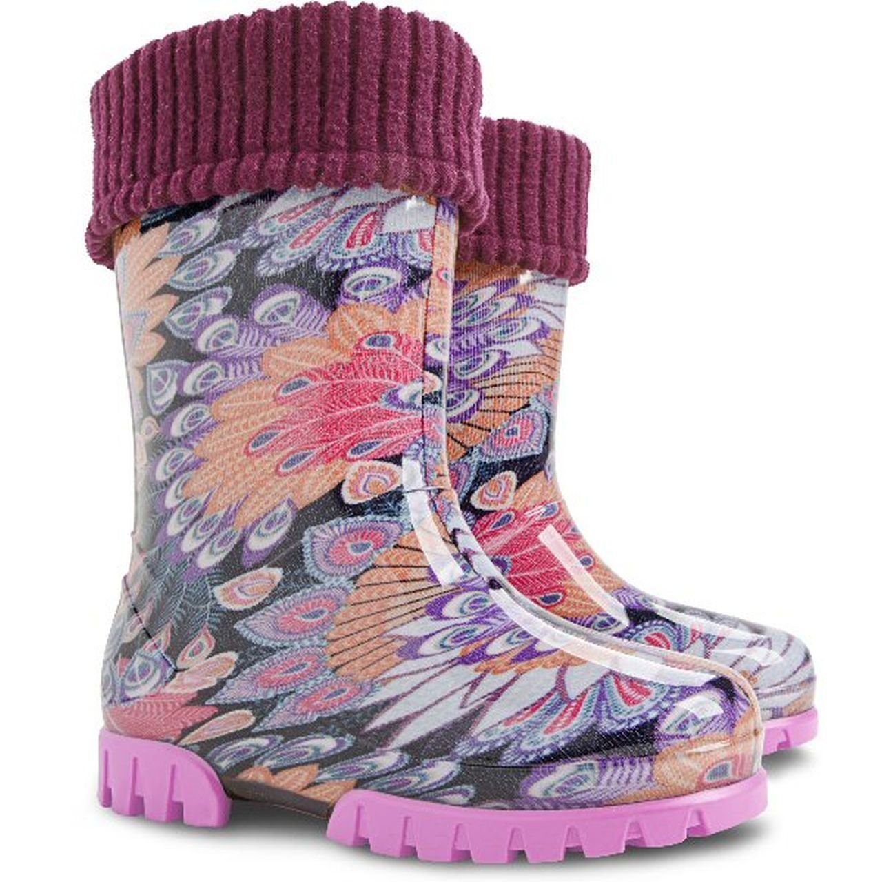 Unisex Kinder Gummistiefel Regenstiefel gefüttert (Pfauenfeder) Gummistiefel