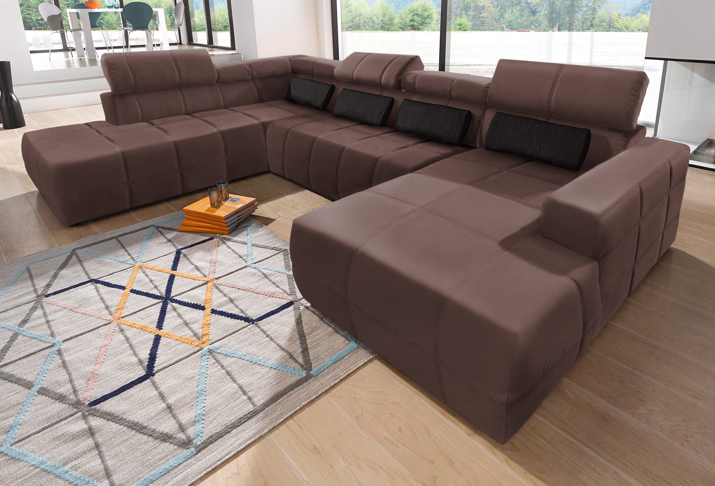 DOMO collection Wohnlandschaft Brandon, whlw. mit Sitztiefenverstellung, whlw. Nierenkissen, mit Kopfteilverstellung, wahlweise Sitztiefenverstellung, U-Form