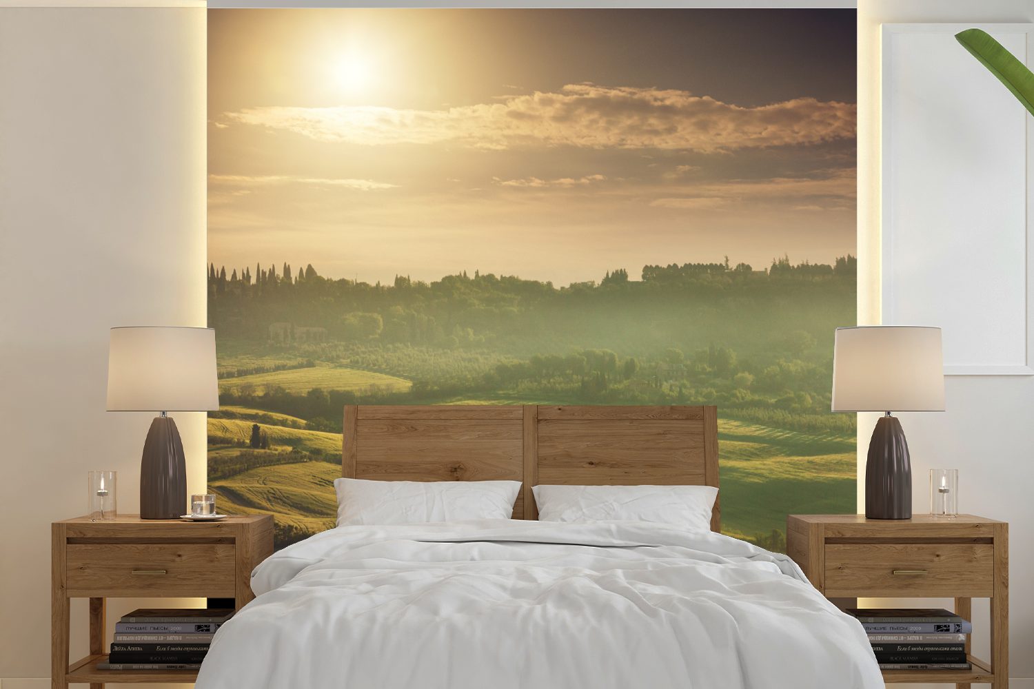 MuchoWow Fototapete Toskana - Landschaft - Sonne, Matt, bedruckt, (5 St), Vinyl Tapete für Wohnzimmer oder Schlafzimmer, Wandtapete