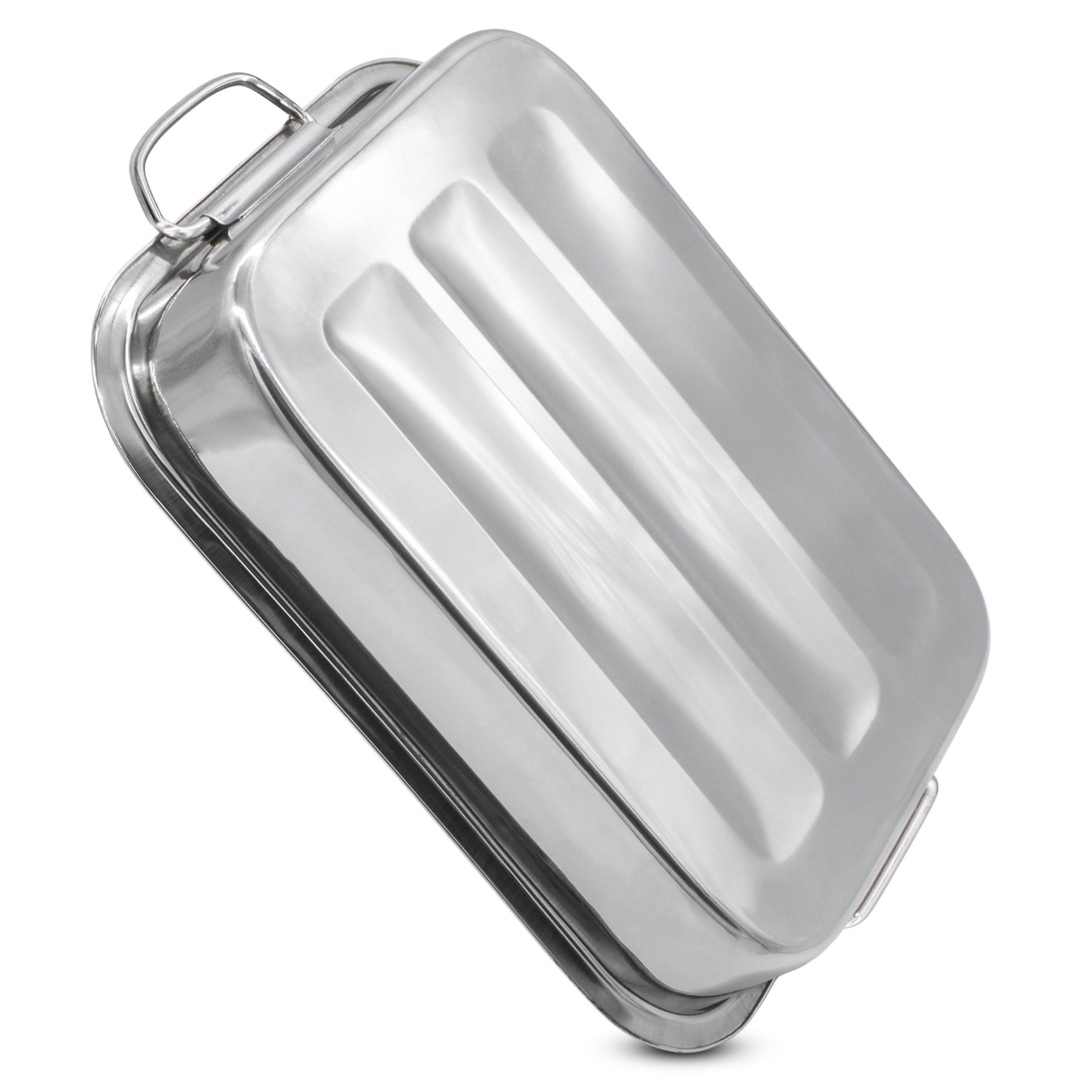 Spetebo Bräter Edelstahl Bräter mit mit klappbaren Griffen - 3er, Edelstahl (3er Set, 3-tlg., Bräter in 3 verschiedenen Größen), Metall Kasserolle Servierpfanne – Bild 4 von 5