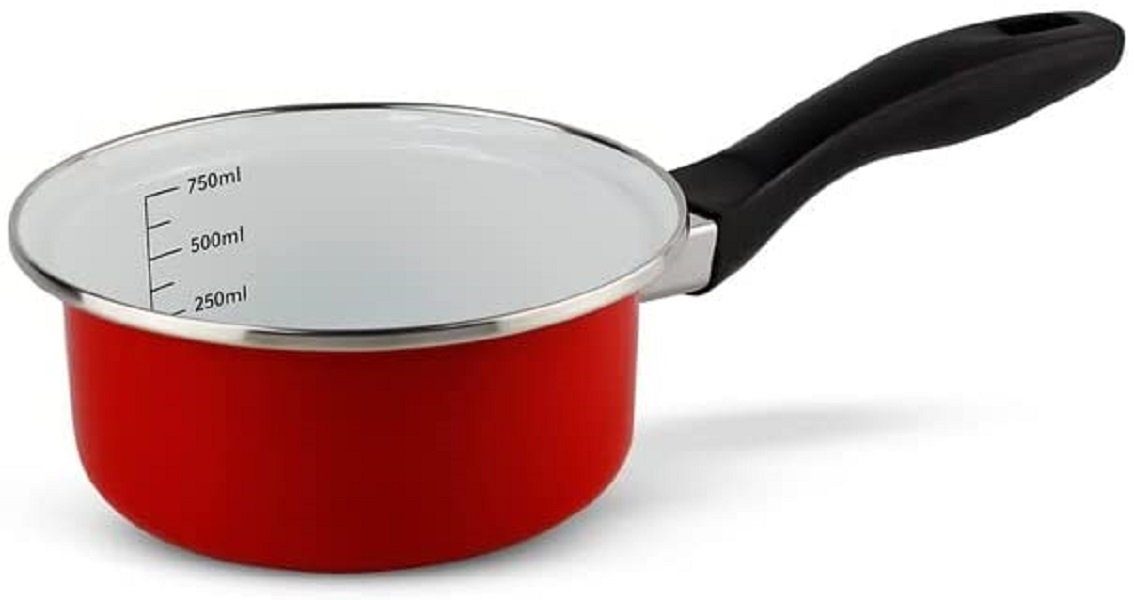 Schäfer Elektronik Kasserolle Stieltopf Ø16cm Stielkasserolle 1,3L Induktion Antihaft Stieltopf Rot