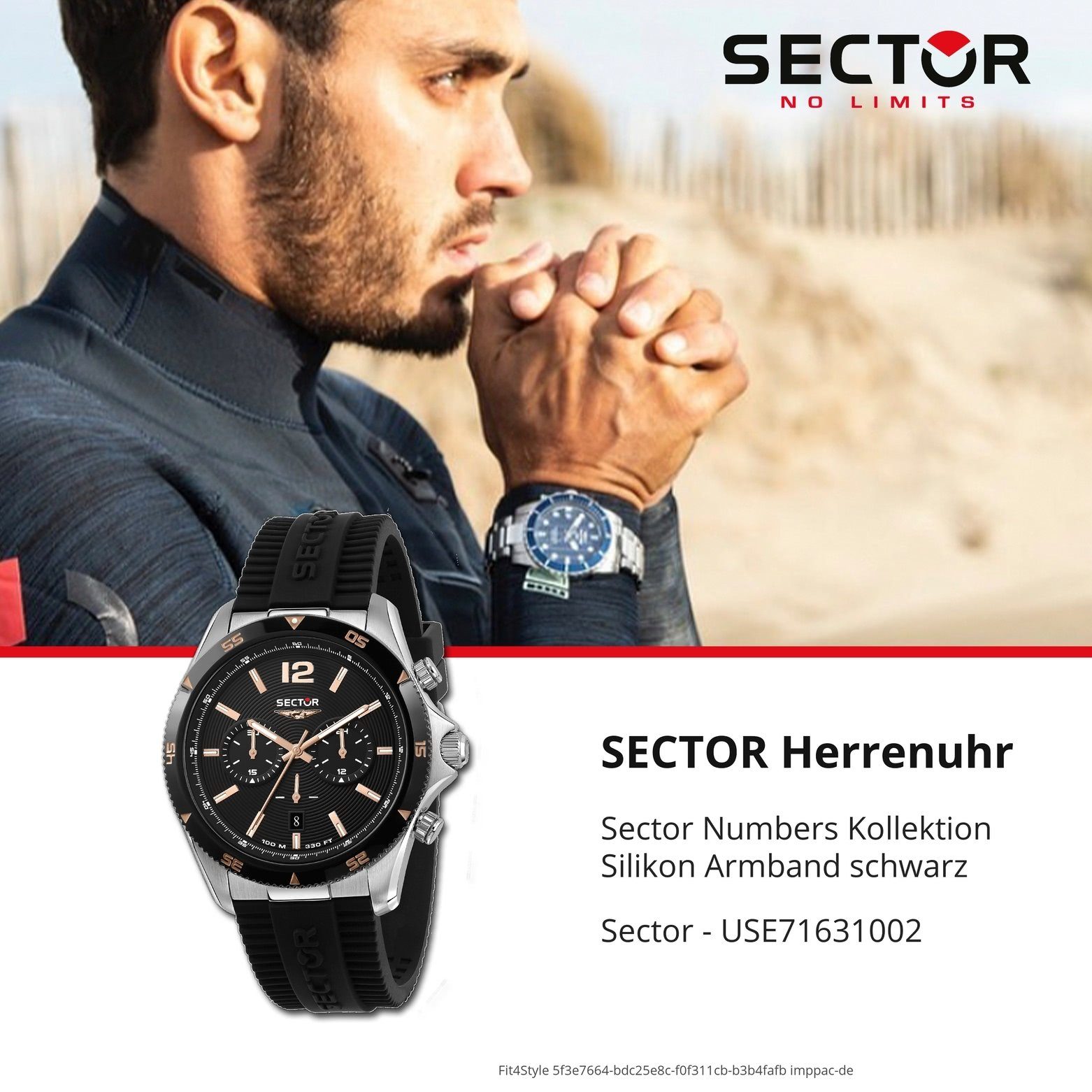 Sector Chronograph Sector Eleg Armbanduhr Chrono, klein Silikonarmband rund, Armbanduhr (ca. Herren 30mm), schwarz, Herren