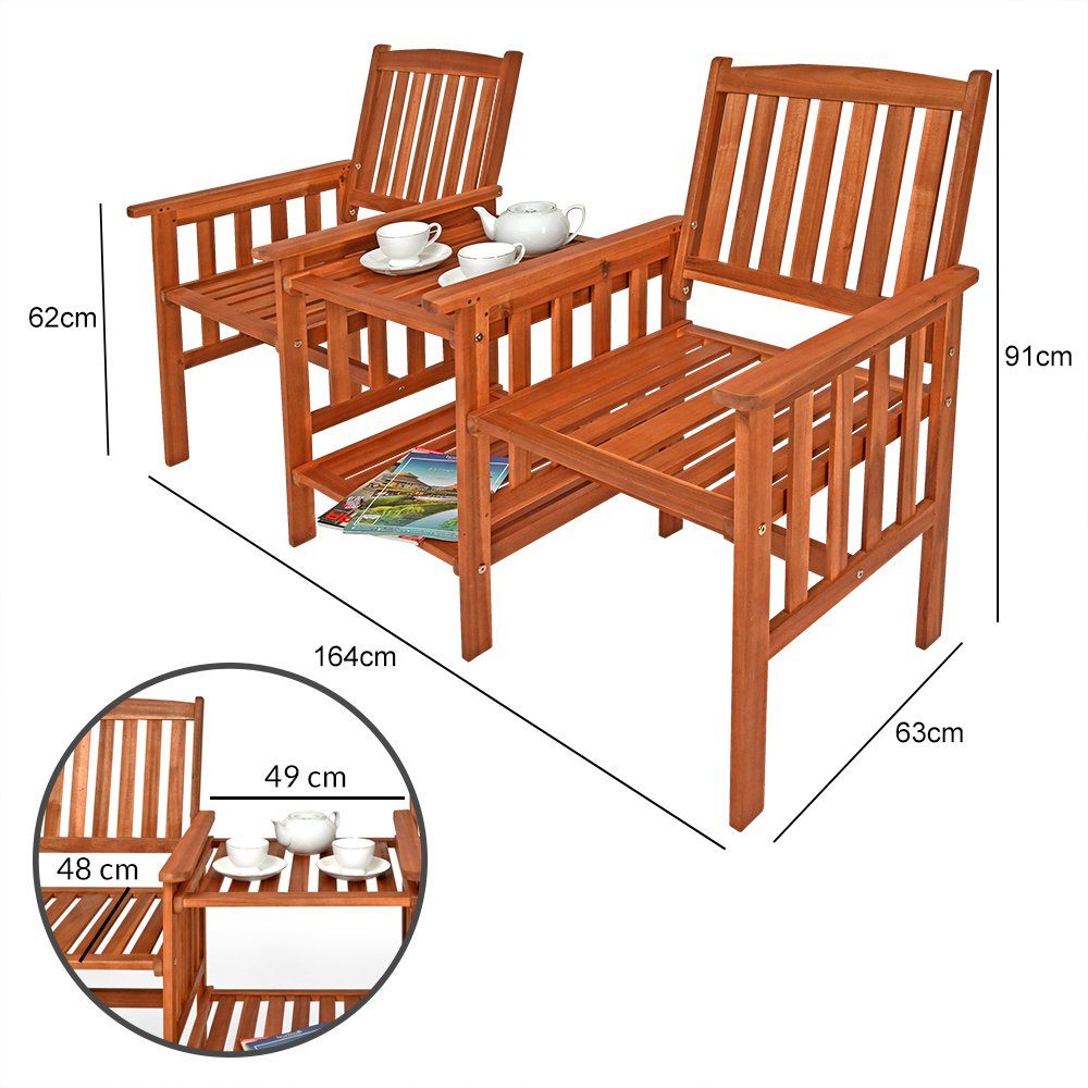 Casaria Bank »Tete a Tete«, Gartenbank Holzbank Balkonbank integrierter