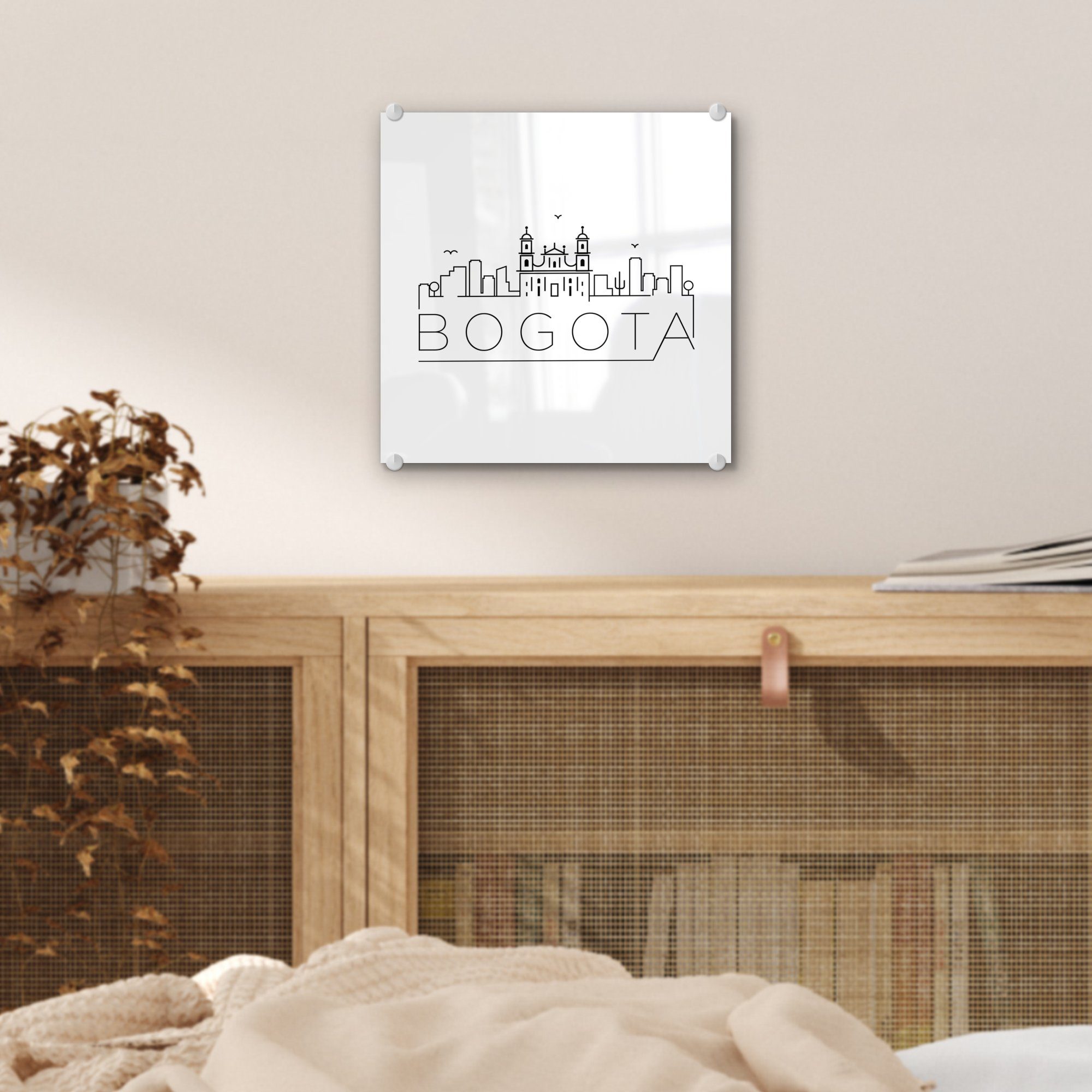 Glas - "Bogota" Wandbild Bilder weiß, Acrylglasbild schwarz Skyline St), - Wanddekoration (1 Foto auf - Glasbilder MuchoWow auf Glas auf