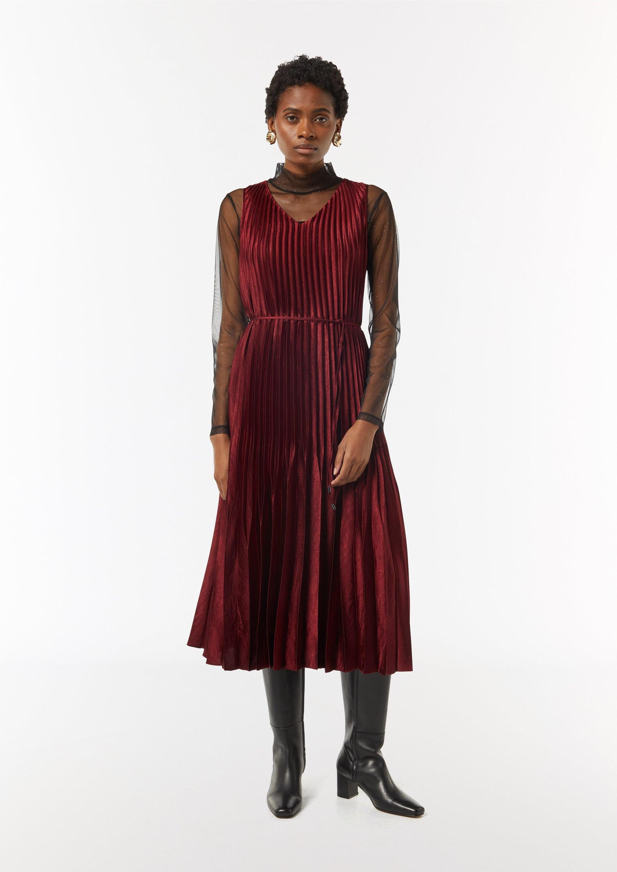 comma Maxikleid Kleid Plissee-Kleid aus Viskose mit Gürtel günstig online kaufen