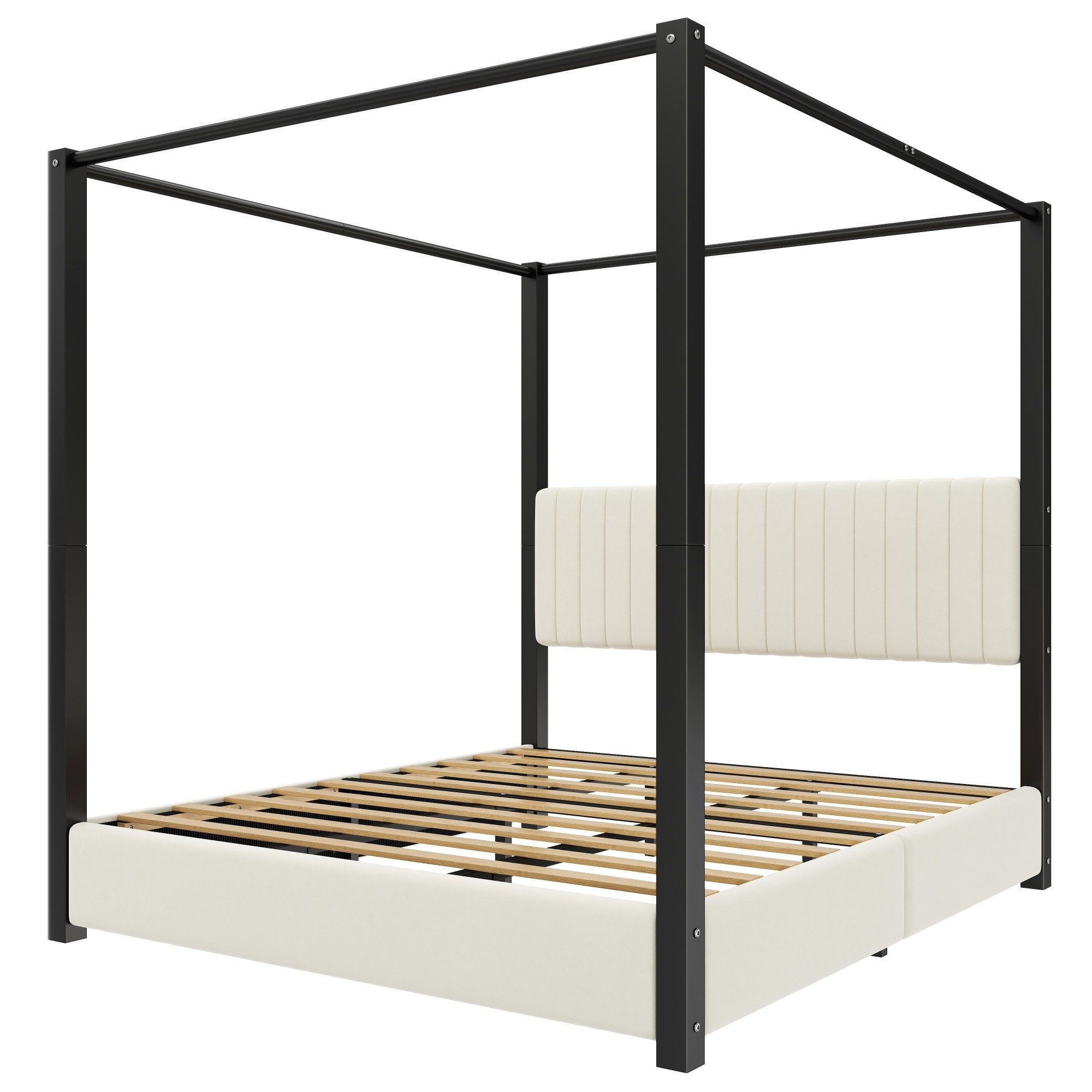BlingBin Himmelbett Polsterbett 180x200 cm mit Himmelbettgestell (Metallbett, 1-tlg., Bettgestell mit Himmelbettgestell und Lattenrost), Doppelbett mit Kopfteil, Metallrahmen und Lattenrost