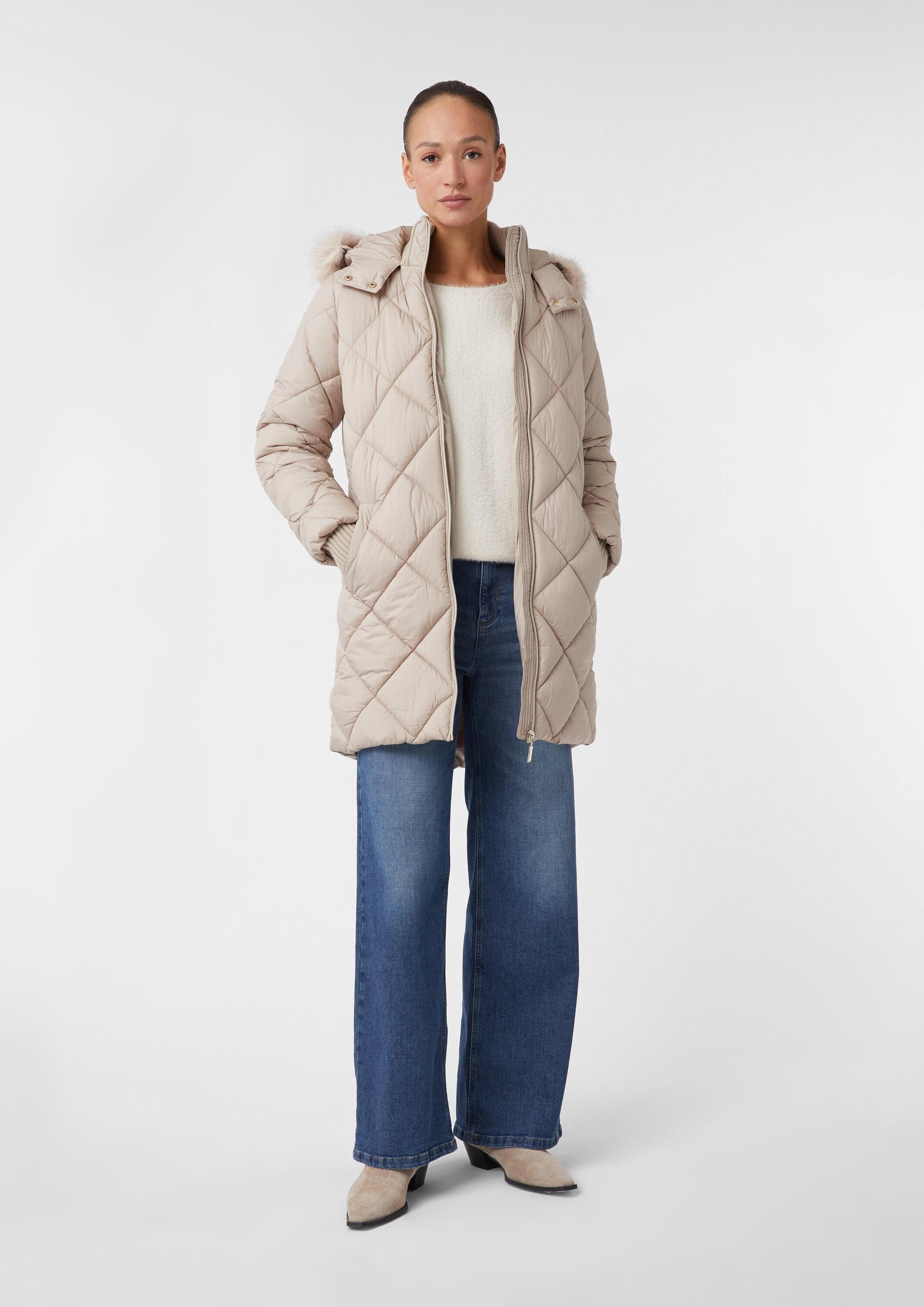 comma Wintermantel Outdoor-Mantel Steppmantel mit abnehmbarem Fellbesatz