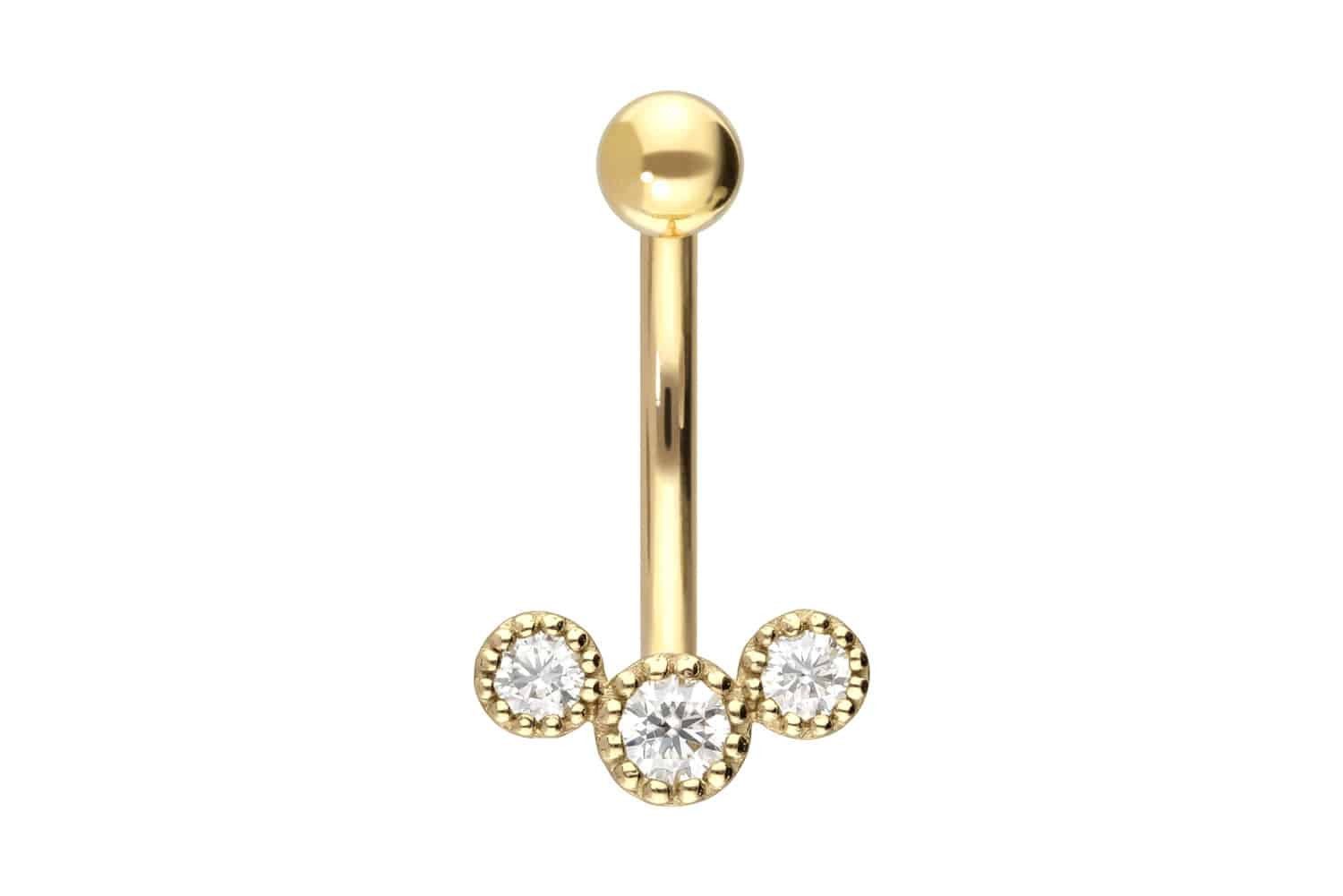 Bauchnabelpiercing 18 Karat Gold Bananabell 3 EINGEFASSTE MOISSANITE