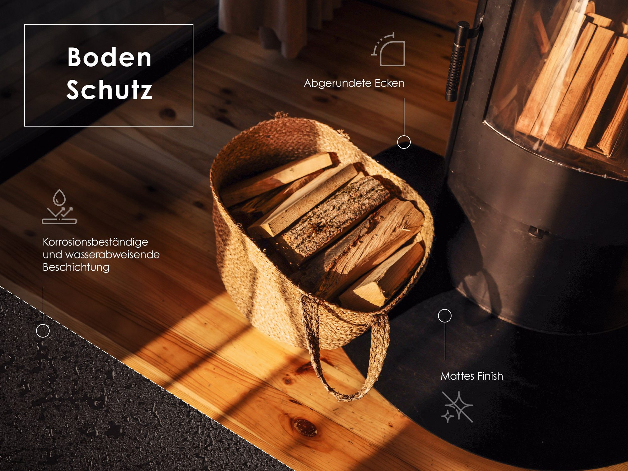 Decormat Bodenschutzplatte Schwarze Metall Bodenschutzplatte für Kaminofen Funkenschutzplatte – Bild 2 von 5