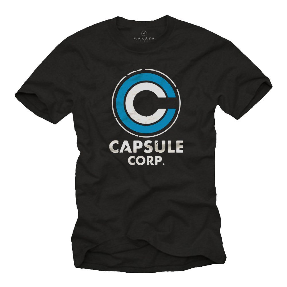 MAKAYA T-Shirt mit Aufdruck Capsule Corp. Dragon Motiv Herren Männer Jungs Jungen mit Druck, aus Baumwolle Schwarz