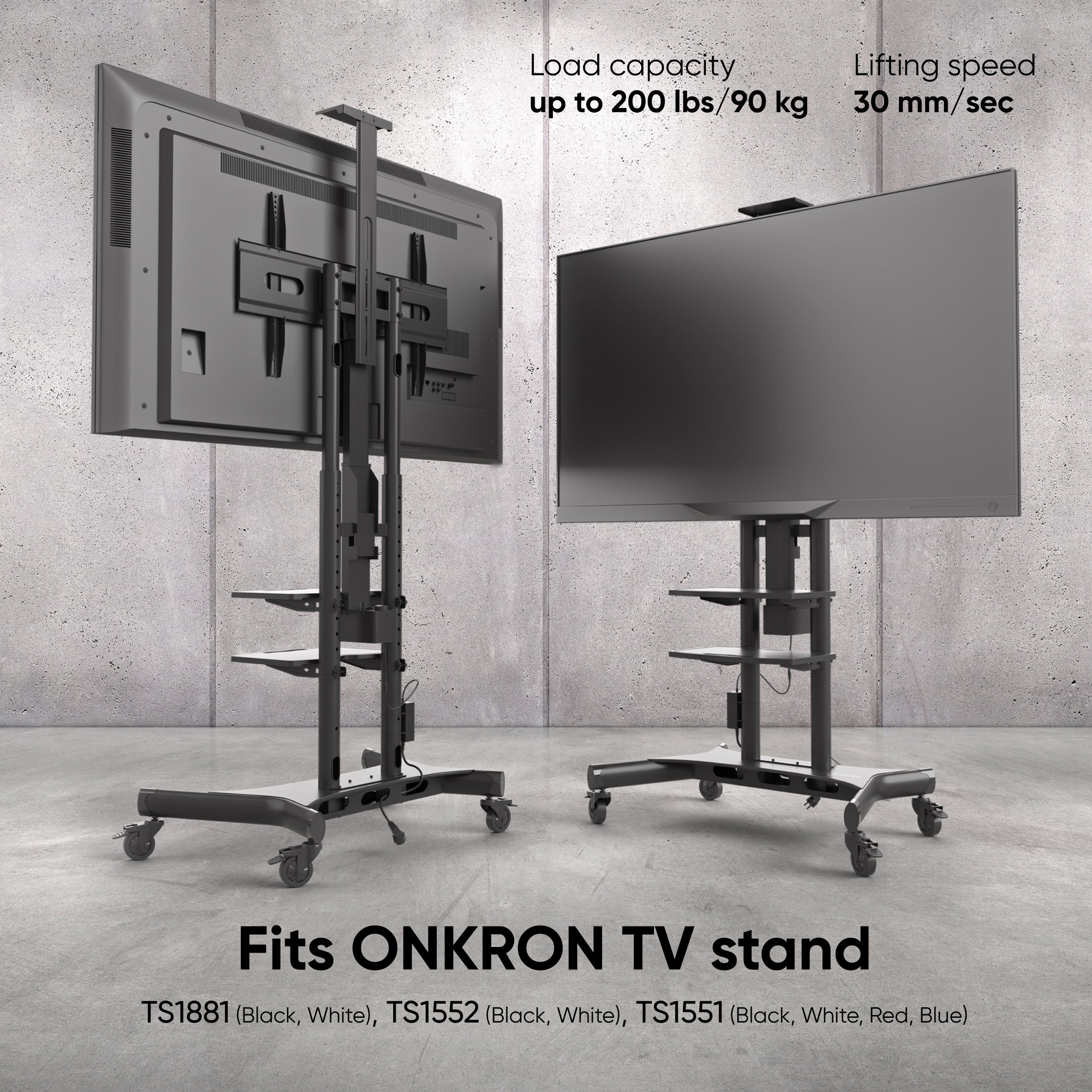 ONKRON AMT1800-B TV-Ständer, (bis 86,00 Bildschirm Höheanpassung, Höheanpassung, Fernseher, Höheanpassung Ständer) von für Motor Motor auf Zoll, für Automatische TV