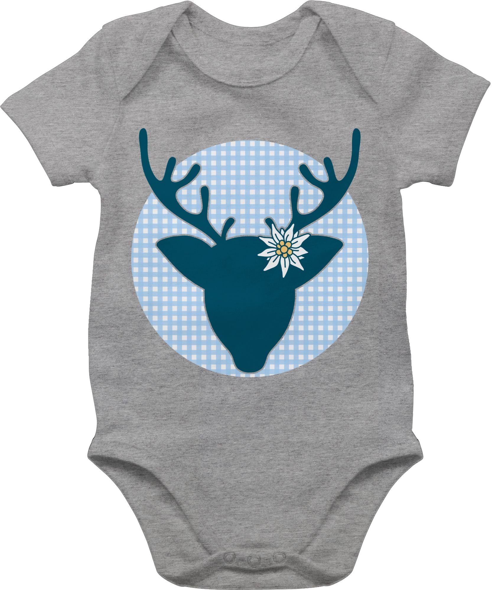 für Baby Mode Shirtbody Shirtracer meliert Outfit Grau 1 Hirschgeweih Hirsch Reh Oktoberfest