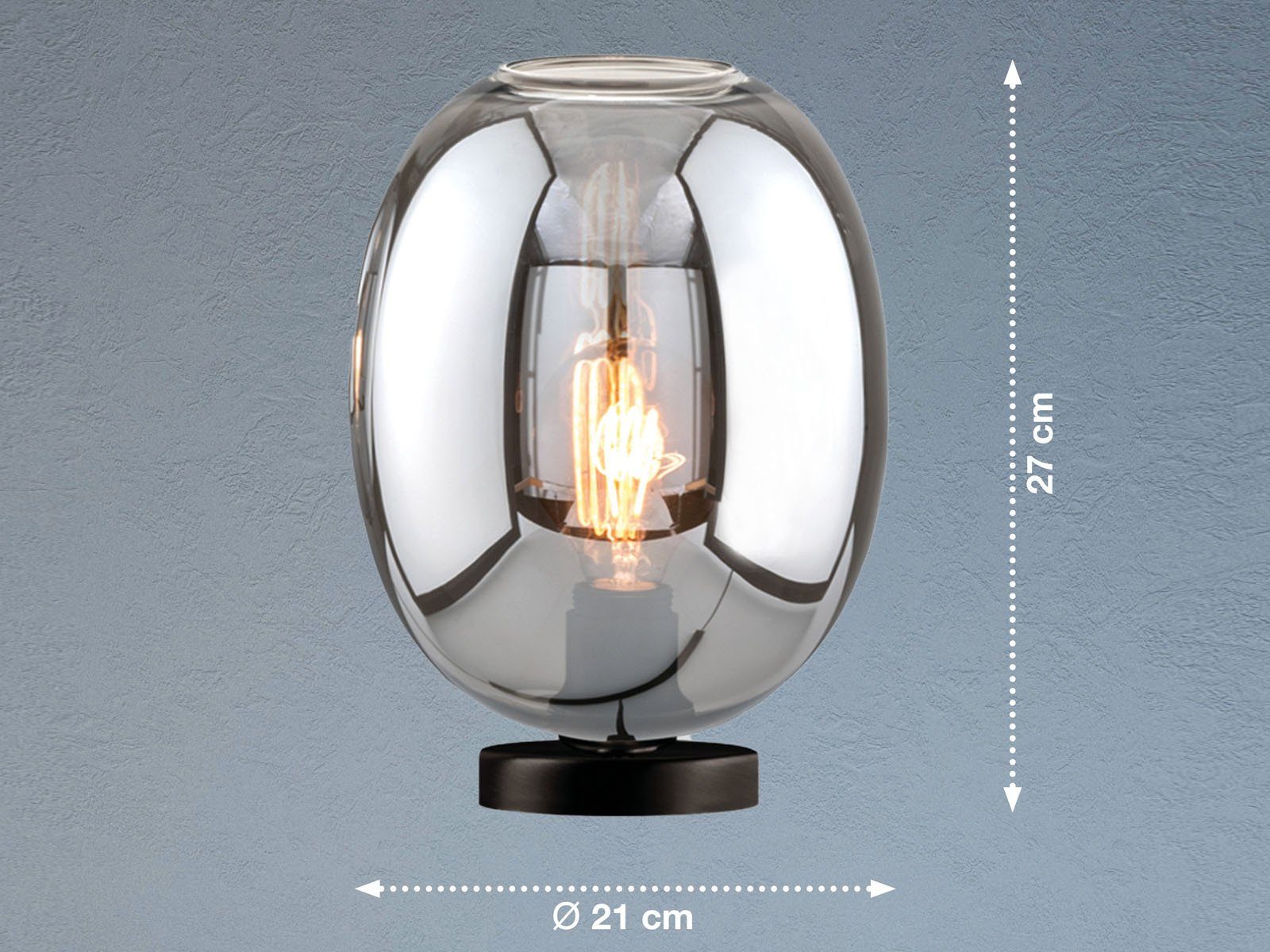 meineWunschleuchte LED Nachttischlampe, LED wechselbar, Designer-lampe Rauchglas Höhe 27cm Lampenschirm, Warmweiß, Glas-kugel kleine mit