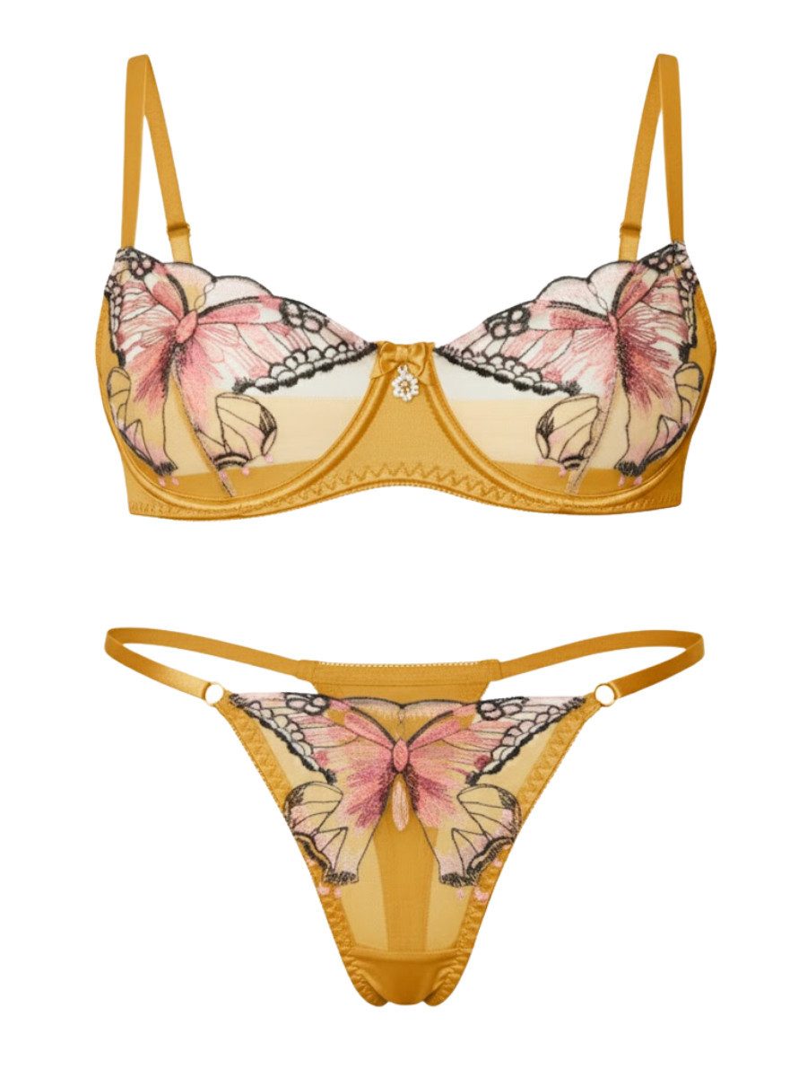 Elegant Love Set: Bügel-BH Sexy Dessous-Set mit Stickerei – Unterwäsche für Damen (Set, 2-tlg., mit Tanga) Lingerie-set, Mesh-BH & String, Reizwäsche