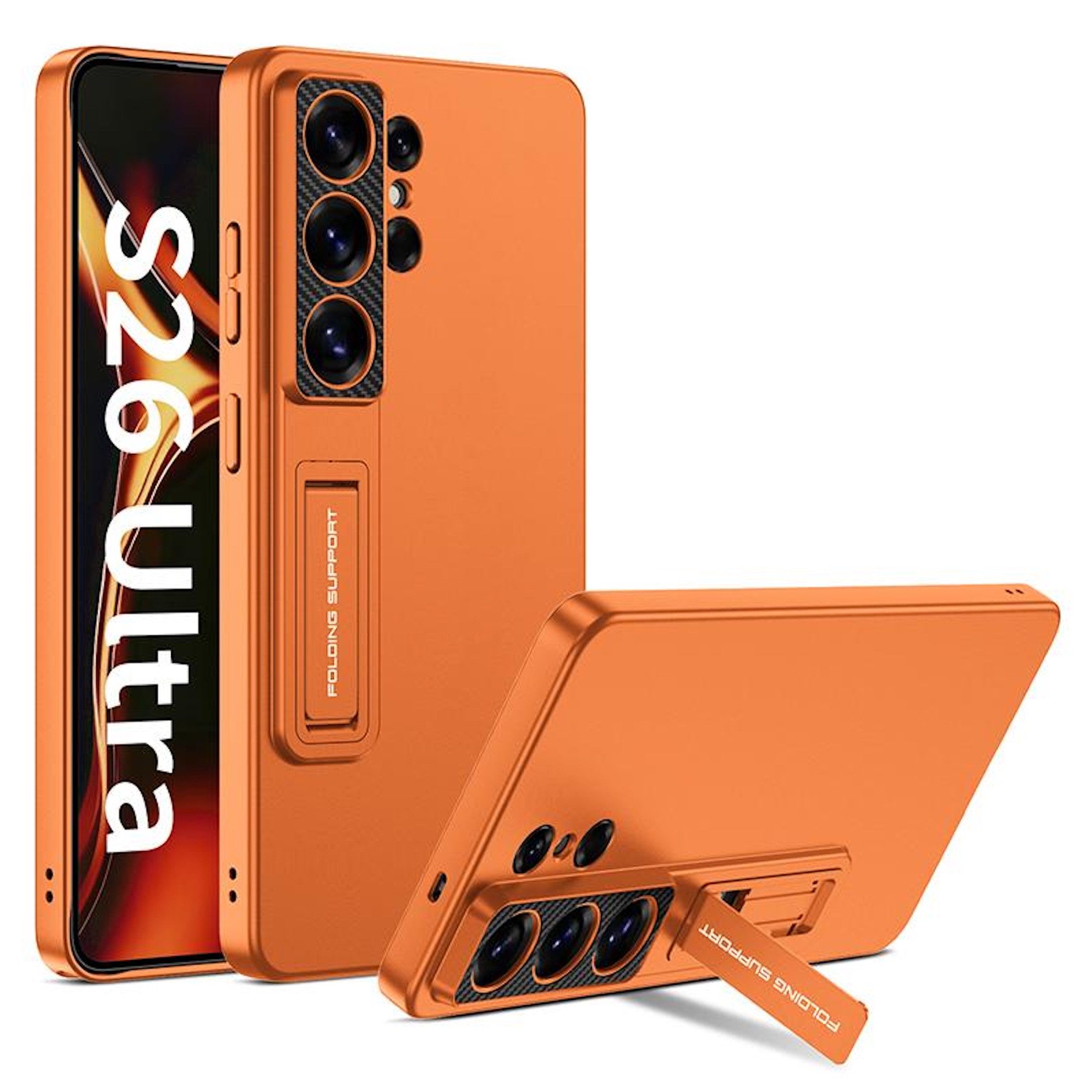 Wigento Handyhülle Für Samsung Galaxy S26 Ultra 5G Ständer Schutz Handy Hülle Orange, Stoßfeste Hülle mit Aufstellfunktion