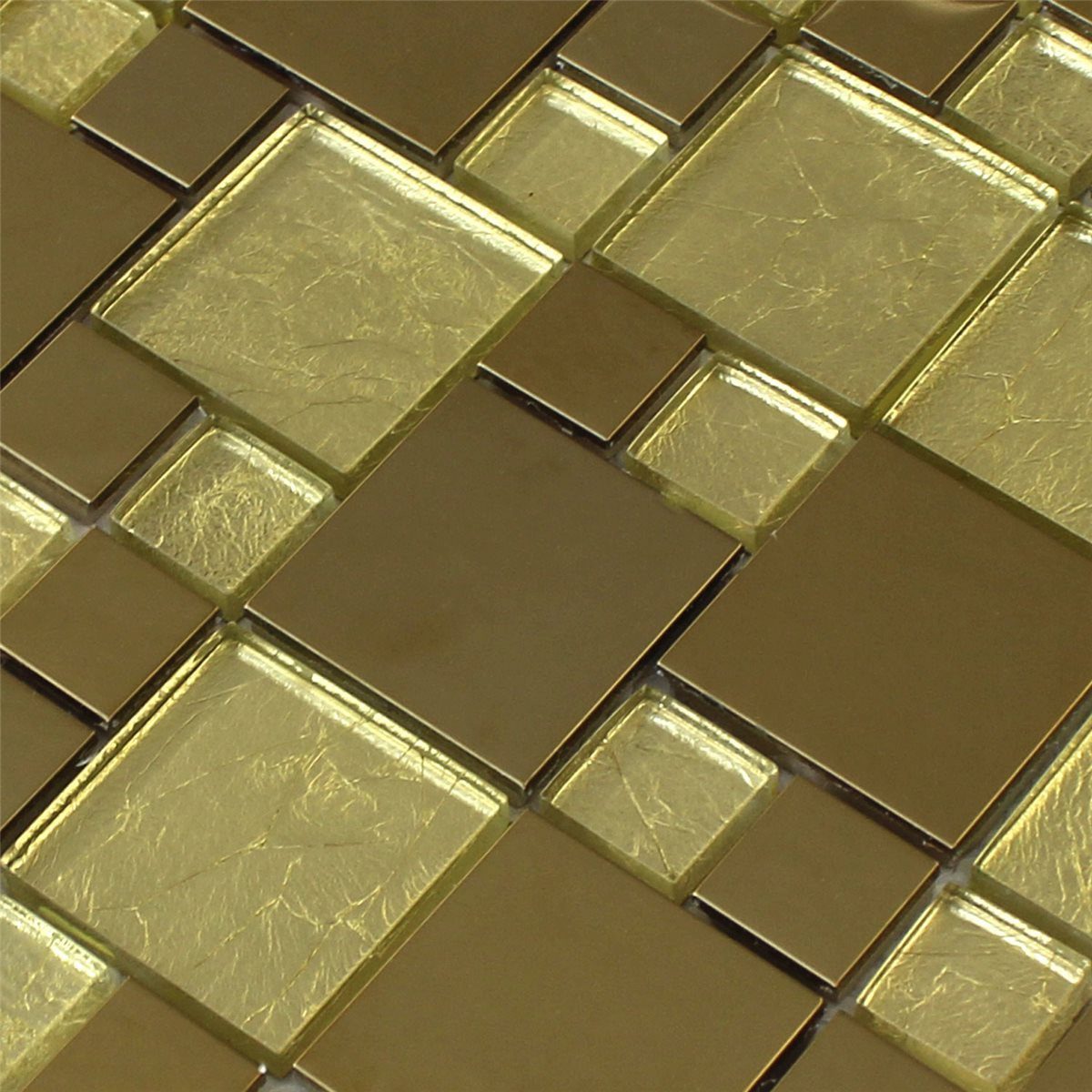 Mosafil Mosaikfliesen Mosaikfliesen Glas Edelstahl Metall Gold, Edelstahl 30.000x30.000, gold