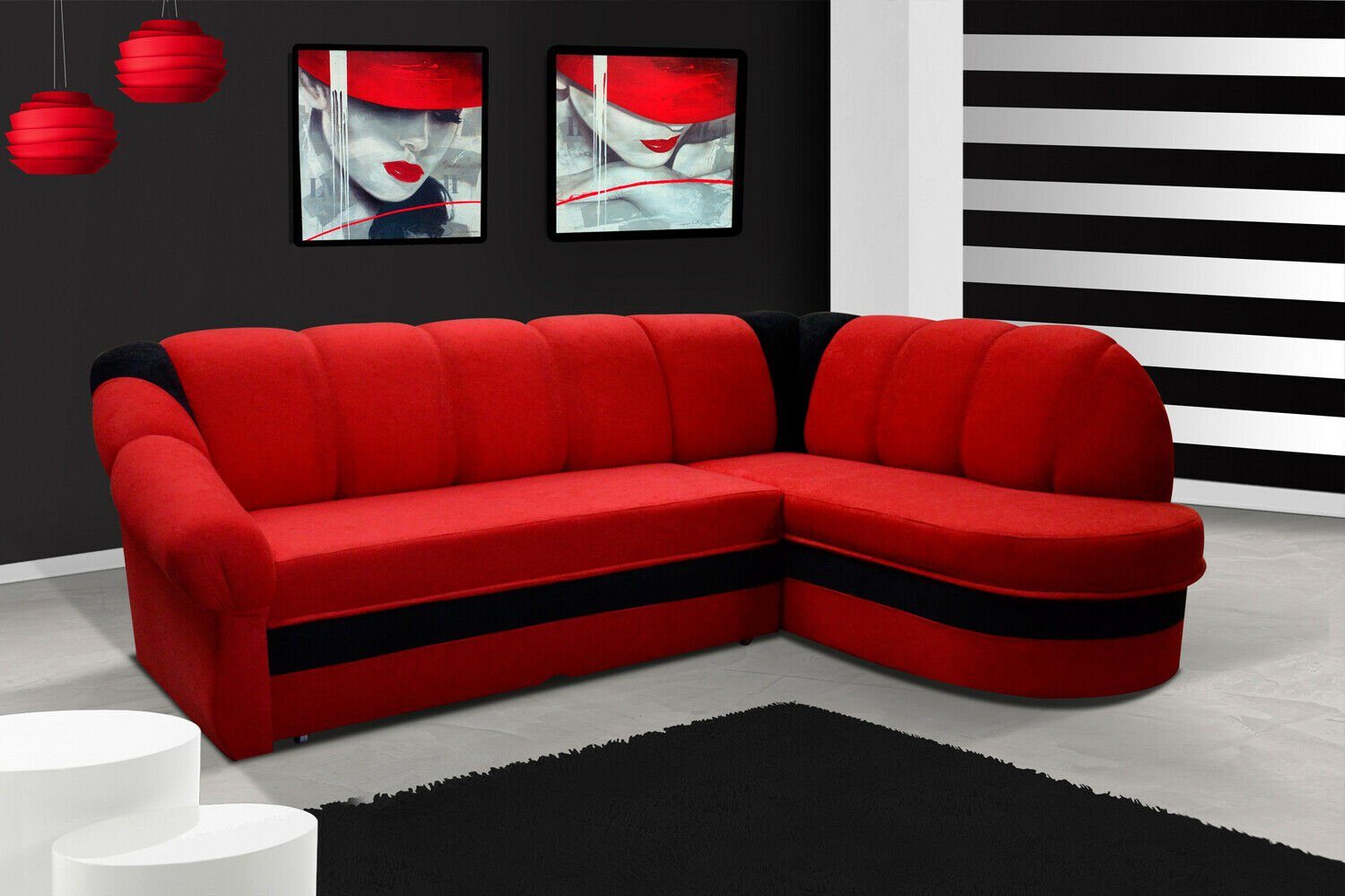 JVmoebel Ecksofa Designer Rotes Ecksofa Luxus Couch Modernes Textil Polster Sofa, Made in Europe Rot/Schwarz