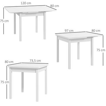 HOMCOM Klapptisch Esstisch erweiterbarer Esszimmertisch für 2-4 Personen (Holztisch, 1-St., Küchentisch), für Esszimmer, Küche, Weiß, 73,5-120 x 80 x 75 cm