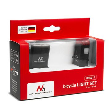 Maclean Fahrradbeleuchtung MCE312, 30 Lux Lichtstärke; Wiederaufladbar [USB]; StVZO-Zugelassen