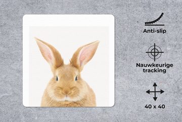 MuchoWow Gaming Mauspad Tiere - Kaninchen - Weiß (1-St), Mousepad mit Rutschfester Unterseite, Gaming, 40x40 cm, XXL, Großes
