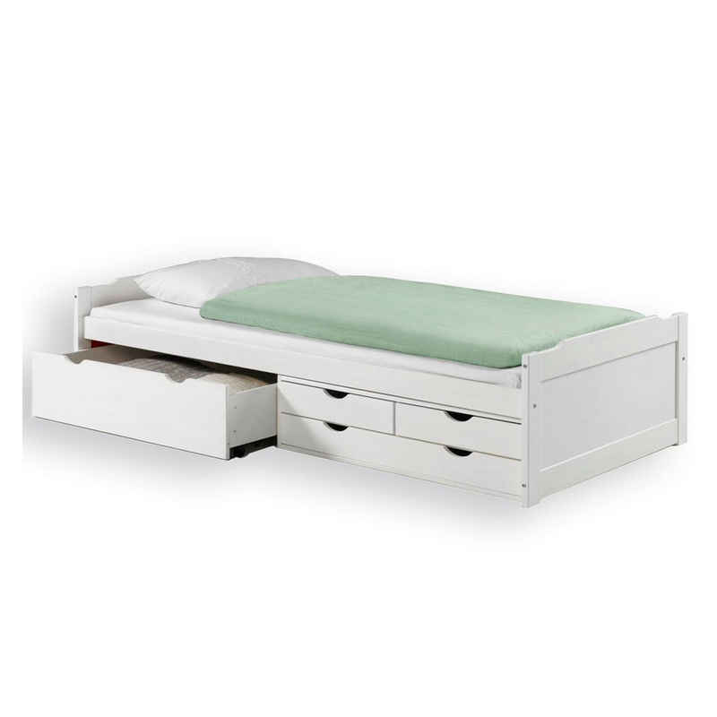 IDIMEX Funktionsbett ANDREA, Bett mit Stauraum Bett in weiss mit 4 Schubladen aus Kiefer massiv Hol