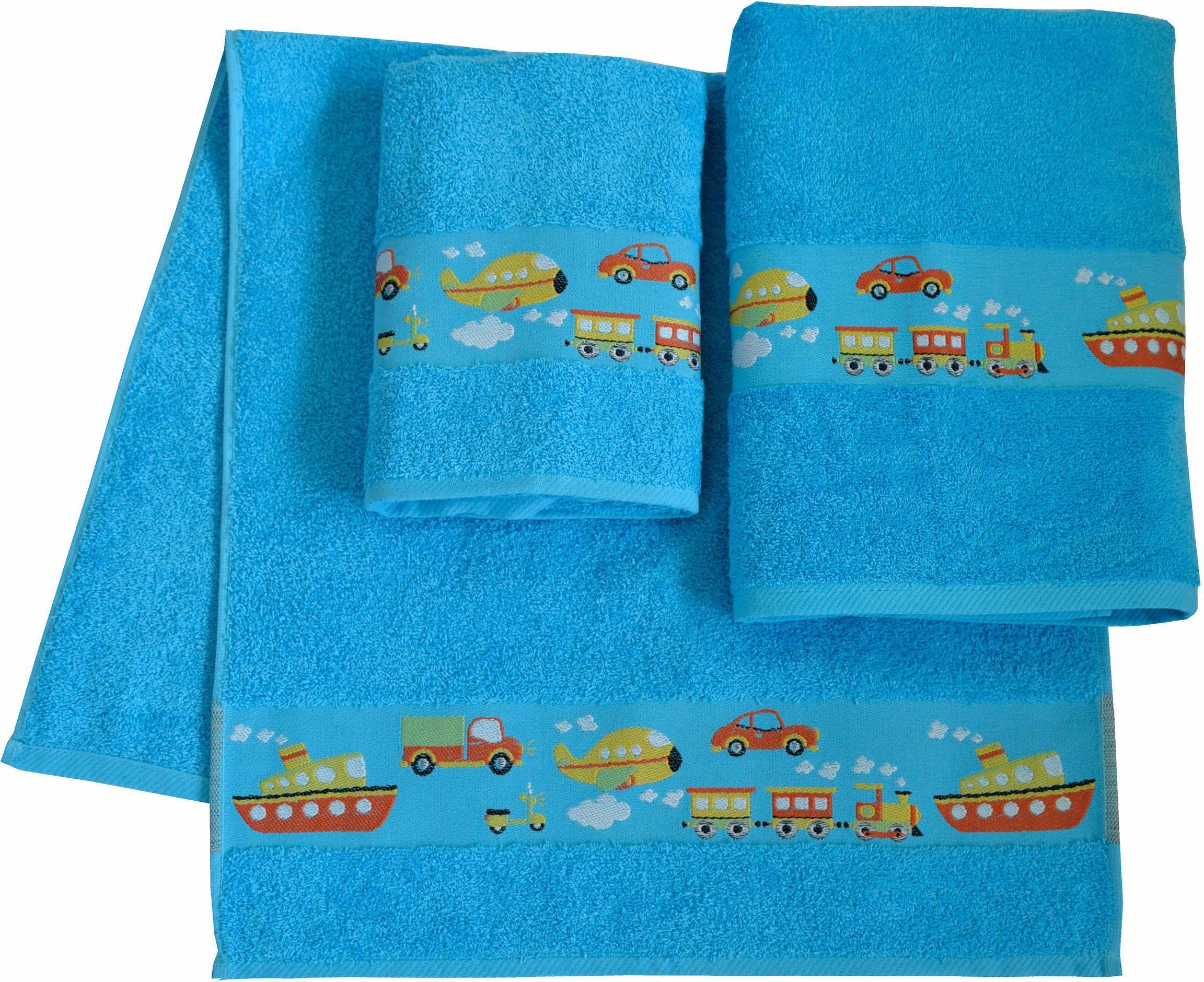Dyckhoff Handtuch Set Auto, Walkfrottee (Set, 3-St), Auto Motiven, 2 Handtücher (50x100cm), 1 Duschtuch (70x140cm)