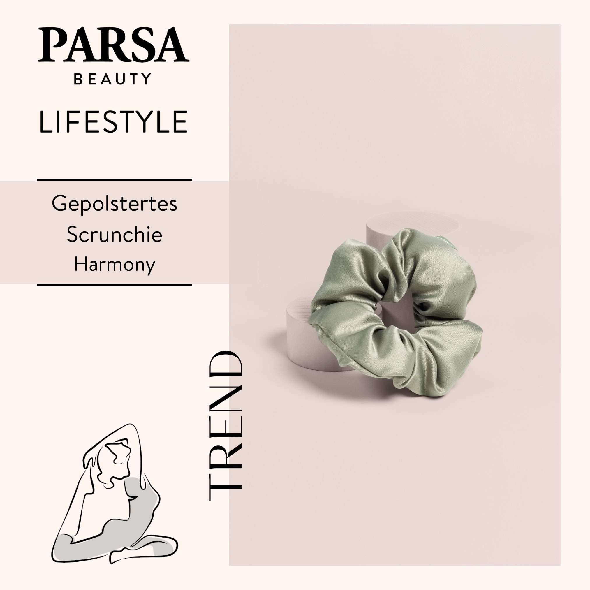 PARSA Beauty Zopfband Lifestyle Pure Balance Satin Scrunchie Grün, gepolstert, 1 Stk.