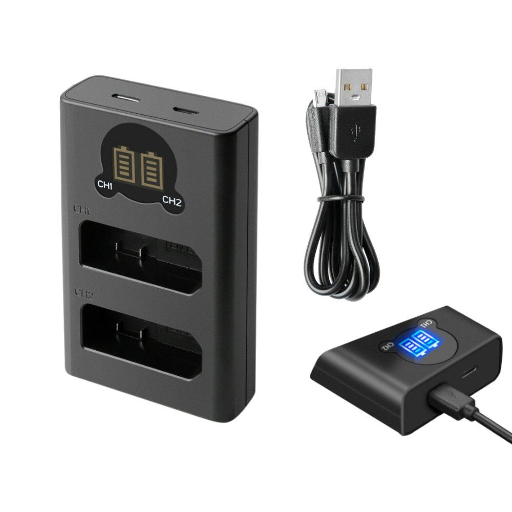 Trade-Shop Dual Lader passend für Nikon EN-EL-14 ENEL-14 ENEL14 P7000 Kamera-Ladegerät (mit Micro-USB und USB-C Anschluss)