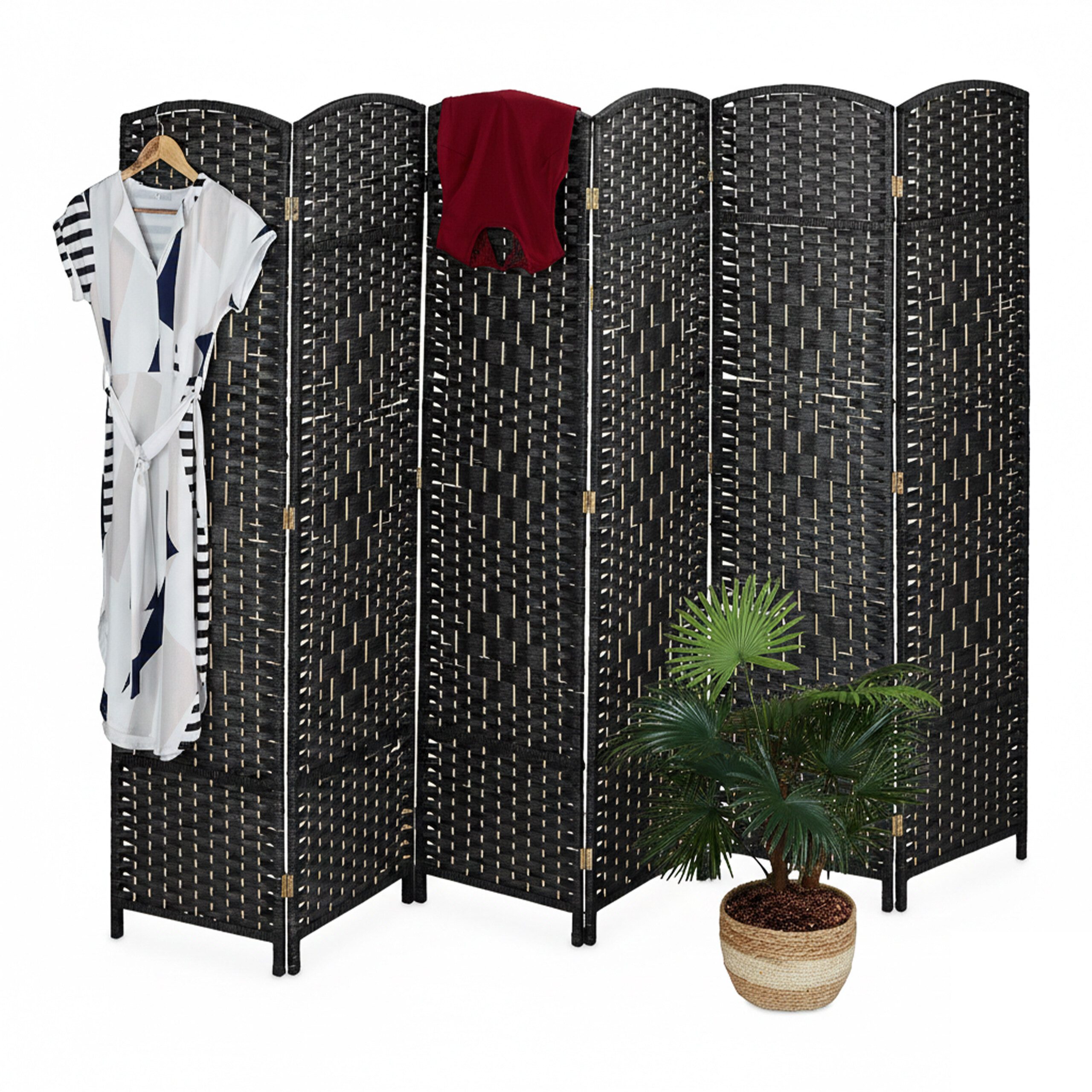 relaxdays Paravent Raumteiler 6-teilig (6 St), schwarz