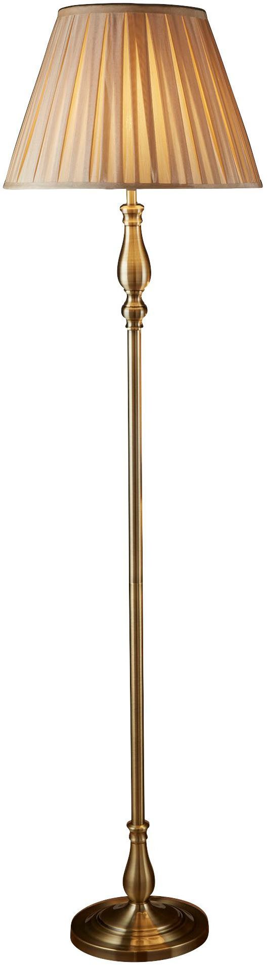 Searchlight Stehlampe Flemish Floor Lamp- Antique Brass Pleated Shade, Leuchtmittel wechselbar