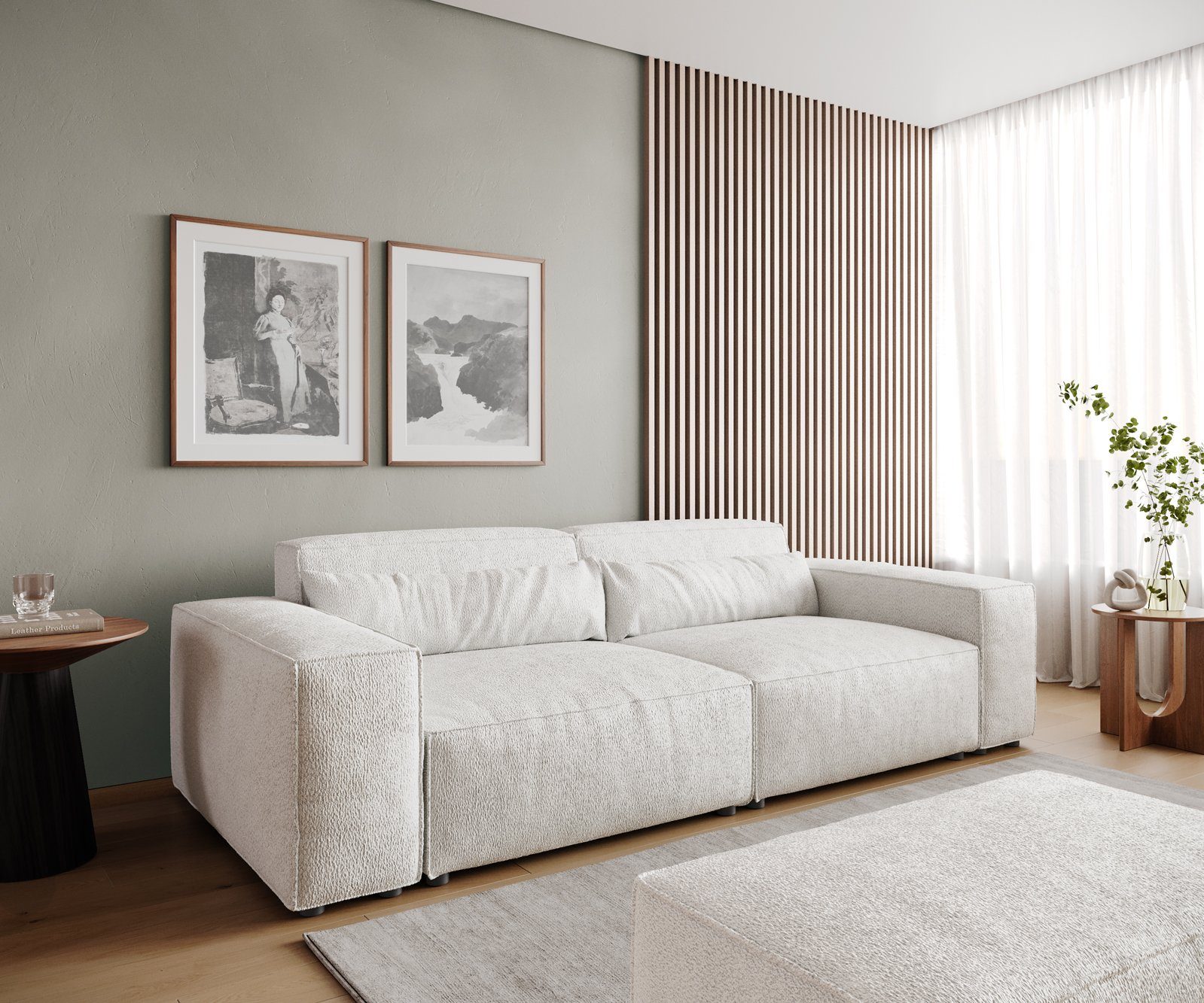 DELIFE Big-Sofa Sirpio, Bouclé Creme-Weiß 230x90 günstig online kaufen