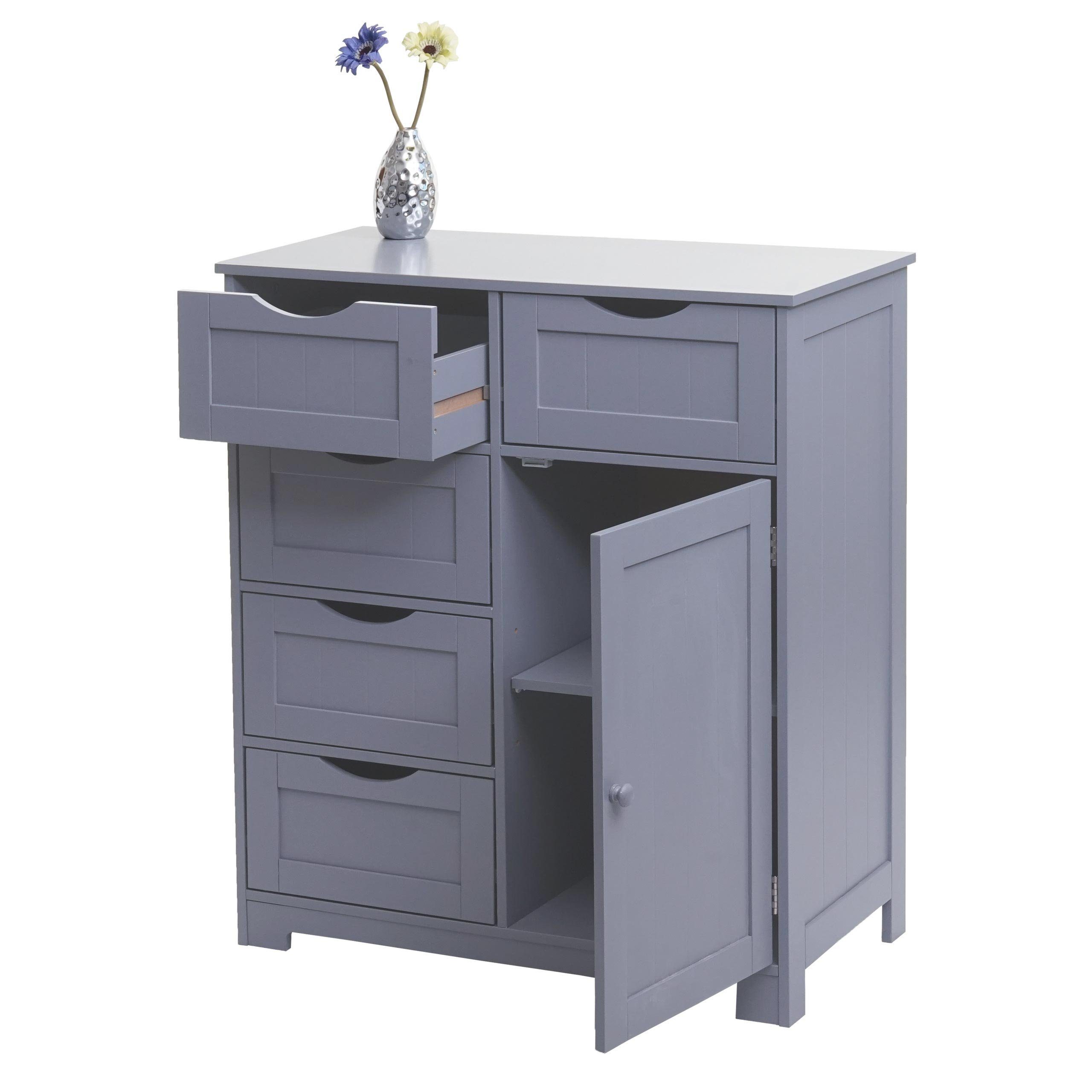 MCW Kommode MCW-B65-5S, 1 Tür und 5 Schubladen, Magnetischer Türverschluss