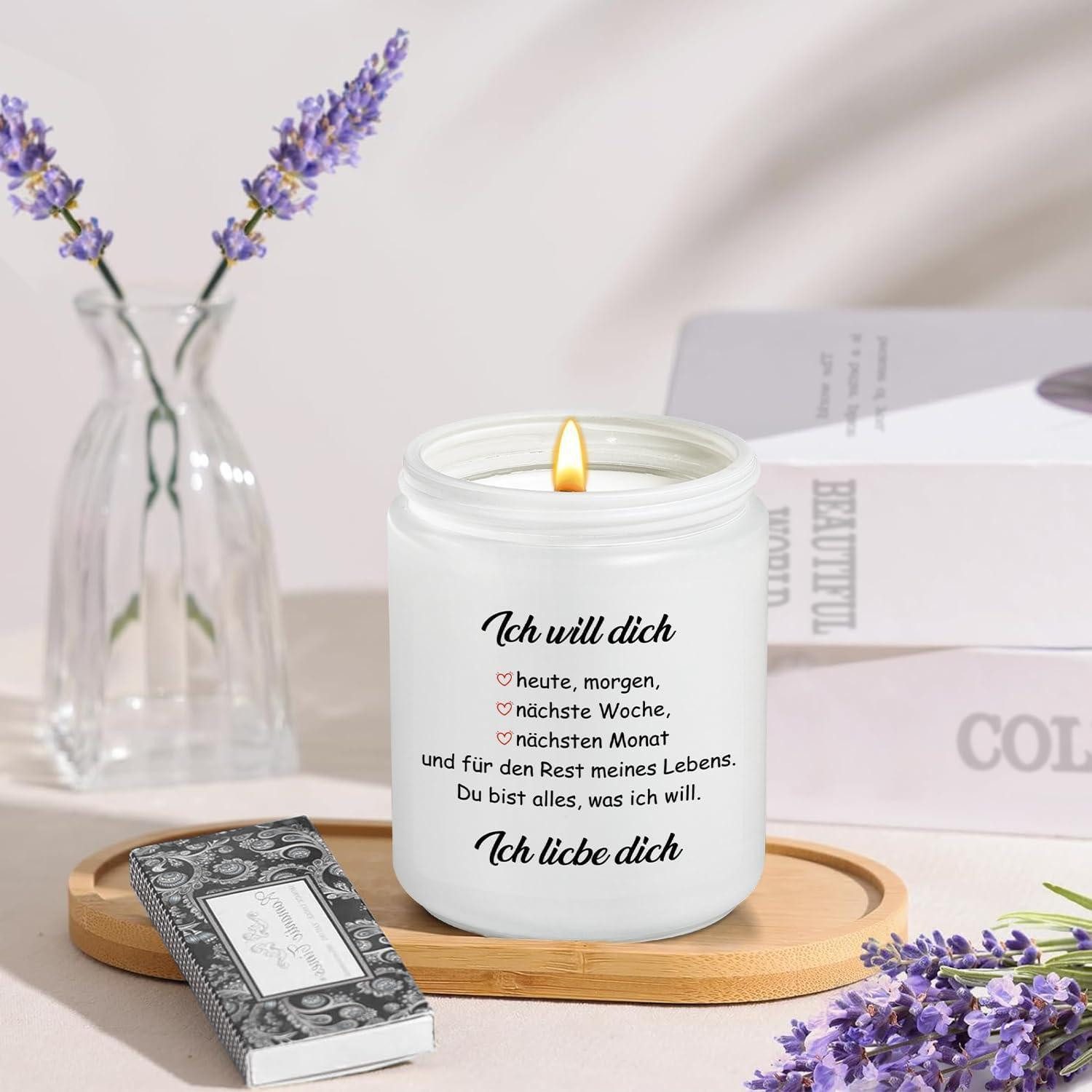 LuxusKollektion Glas Valentinstag Jahrestag Geschenk Ich Liebe Dich Lavendel Duftkerze