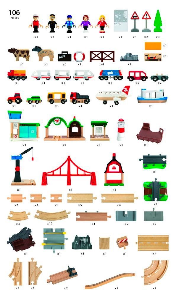 BRIO® Spielzeugeisenbahn-Set World Eisenbahn Großes Premium Set in Kunststoffbox 106 Teile 33766