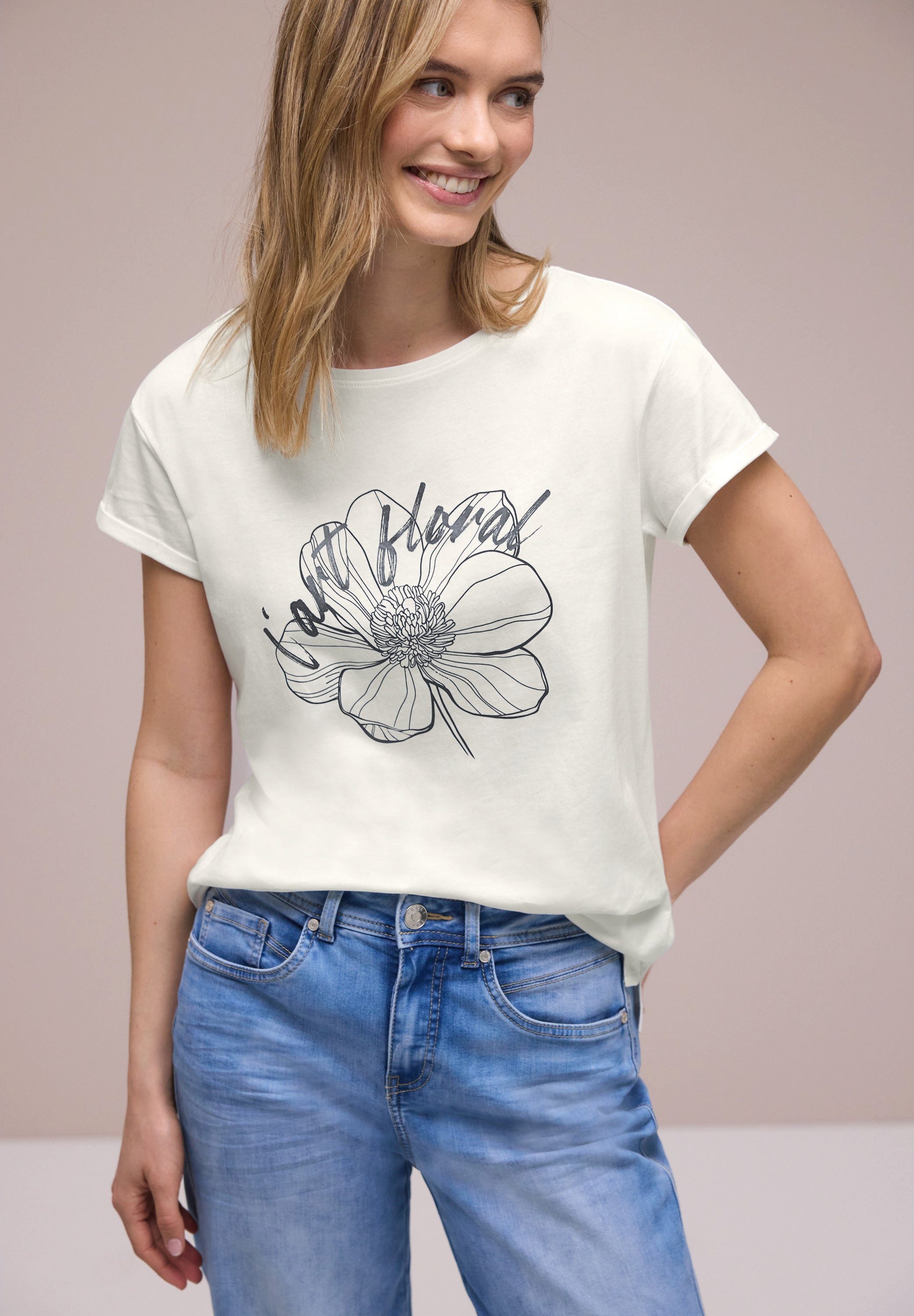 STREET ONE T-Shirt Kurzarm Shirt mit floralem Artwork (1-tlg) günstig online kaufen