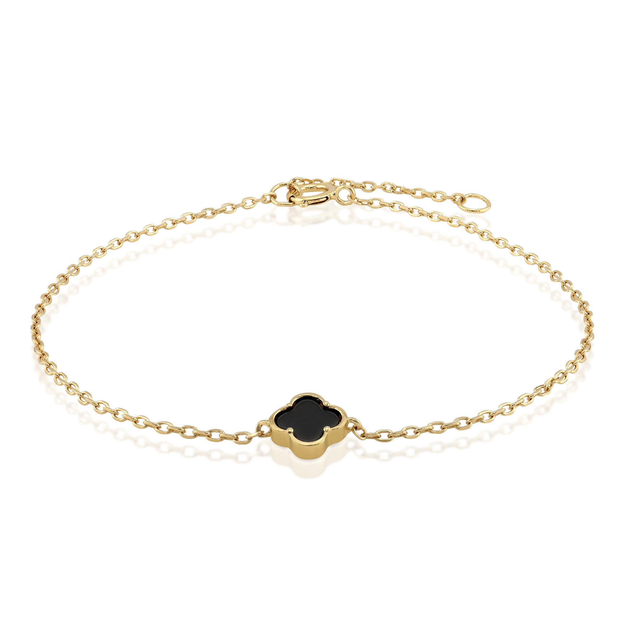 Cavill Silberarmband Cavill Onyx Armband 925 Silber Goldplattiert mit 0,25 ct Kleeblatt (1-tlg)